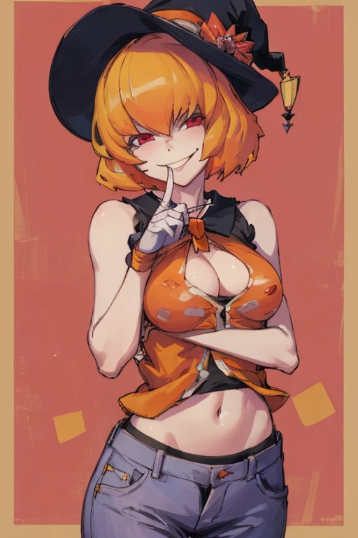 ((highest quality)), ((masterpiece)), (be familiar with),Clementine,Overload,{{nsfw}},Sleeveless shirt,pants,Bewitching Smile