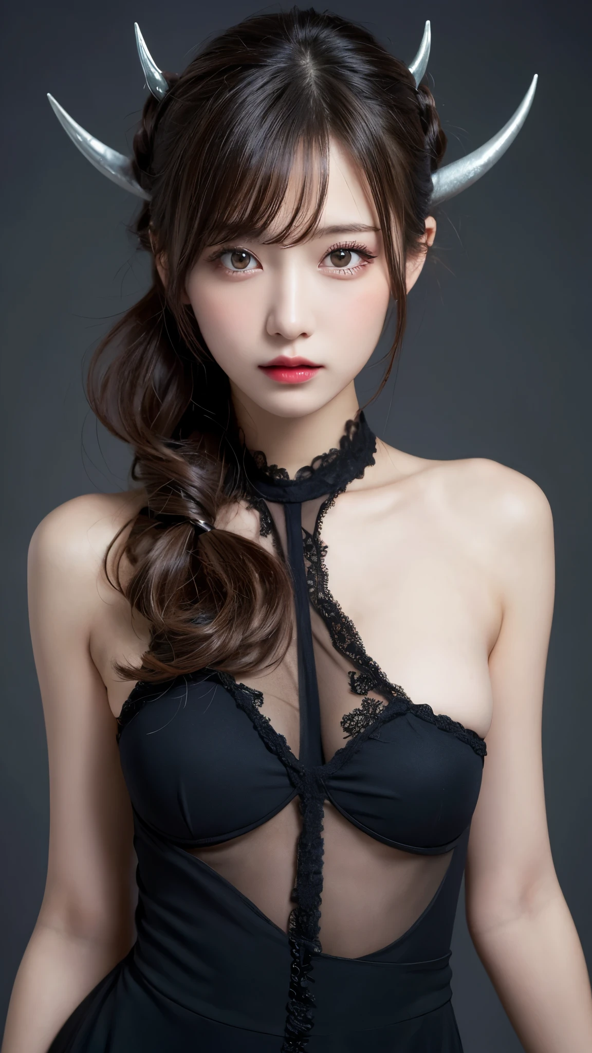 highest quality, shape, Very detailed, In detail, High resolution, 8k wallpaper, Perfect dynamic composition, Beautiful details, dress,Random Hairstyles, Perfect Anatomy，Center of chest, Natural color lip, Random y poses,Woman with perfect body，devil