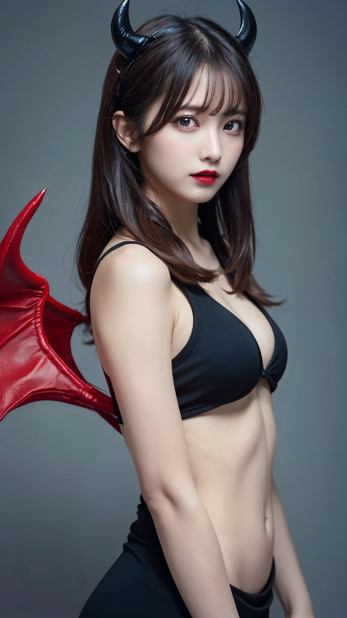 highest quality, shape, Very detailed, In detail, High resolution, 8k wallpaper, Perfect dynamic composition, Beautiful details, dress,Random Hairstyles, Perfect Anatomy，Center of chest, Natural color lip, Random sexy poses,Woman with perfect body，(devil:1.4),Visible up to the legs