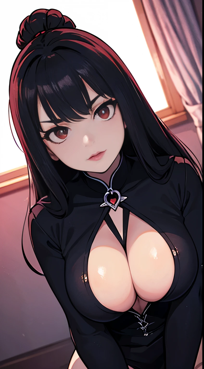 (best quality,4k,8k,highres,masterpiece:1.2), ultra-detailed, realistic:1.37, vampira, gothic, nsfw, seductive attire, dark and sensual atmosphere, nsfw, mesmerizing red eyes, very short clothes, micro short clothes, pale skin, long flowing black hair, elegant and alluring posture, vibrant red lipstick, mysterious aura, dramatic lighting, hauntingly beautiful facial features, provocative and elegant clothing, seductive gaze, bewitching charm, nsfw, hot