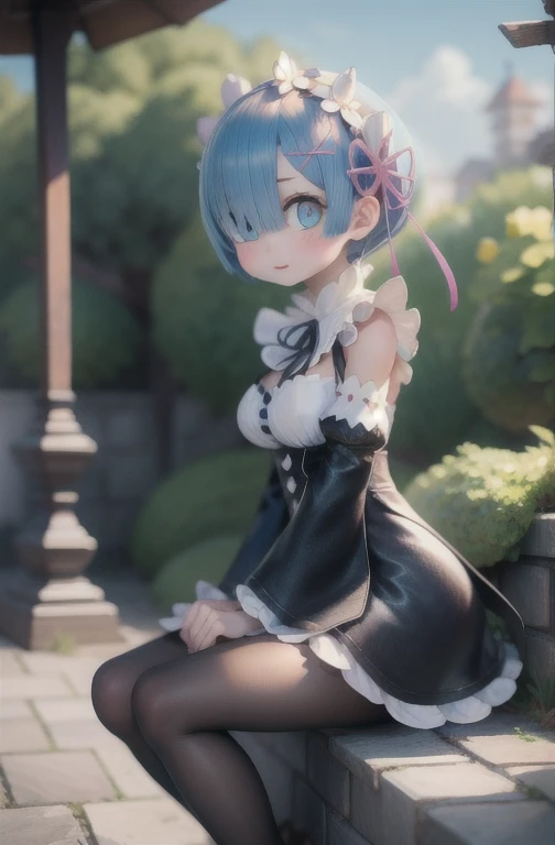 Rem /(Re:zero)/ ,anime girl sitting on steps , short light blue hair , blue eyes, girl fanart, in an anime style, in anime style, artwork in the style of guweiz, anime moe artstyle, modern anime style, anime style illustration, anime style only, anime artstyle, anime style, anime style character, anime style. 8k, anime style art, anime style 4 k