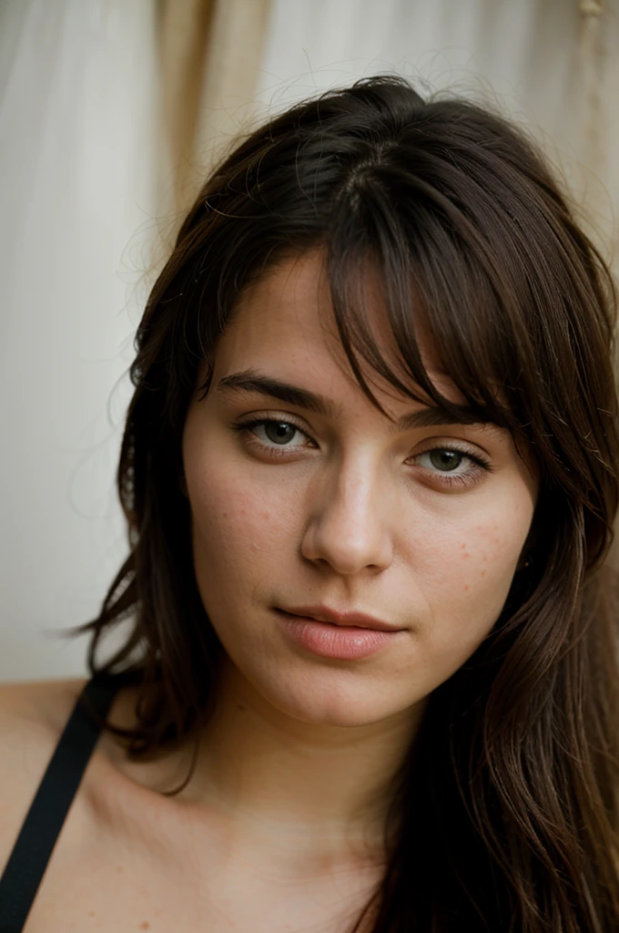 photographie d'une femme brune , (Expression faciale heureuse ), Textured skin, chair de poule, cheveux afro blonds, chemise en flanelle à carreaux avec un jean boyfriend vieilli, tournage d'un cow-boy, dark and mysterious cave with unique rock formations and hidden wonders, Des yeux parfaits, (Aux chandelles,clair-obscur), Support 160 couleurs, shot on ARRI ALEXA 65, Bokeh, mise au point nette sur le sujet, tourné par Don McCullin