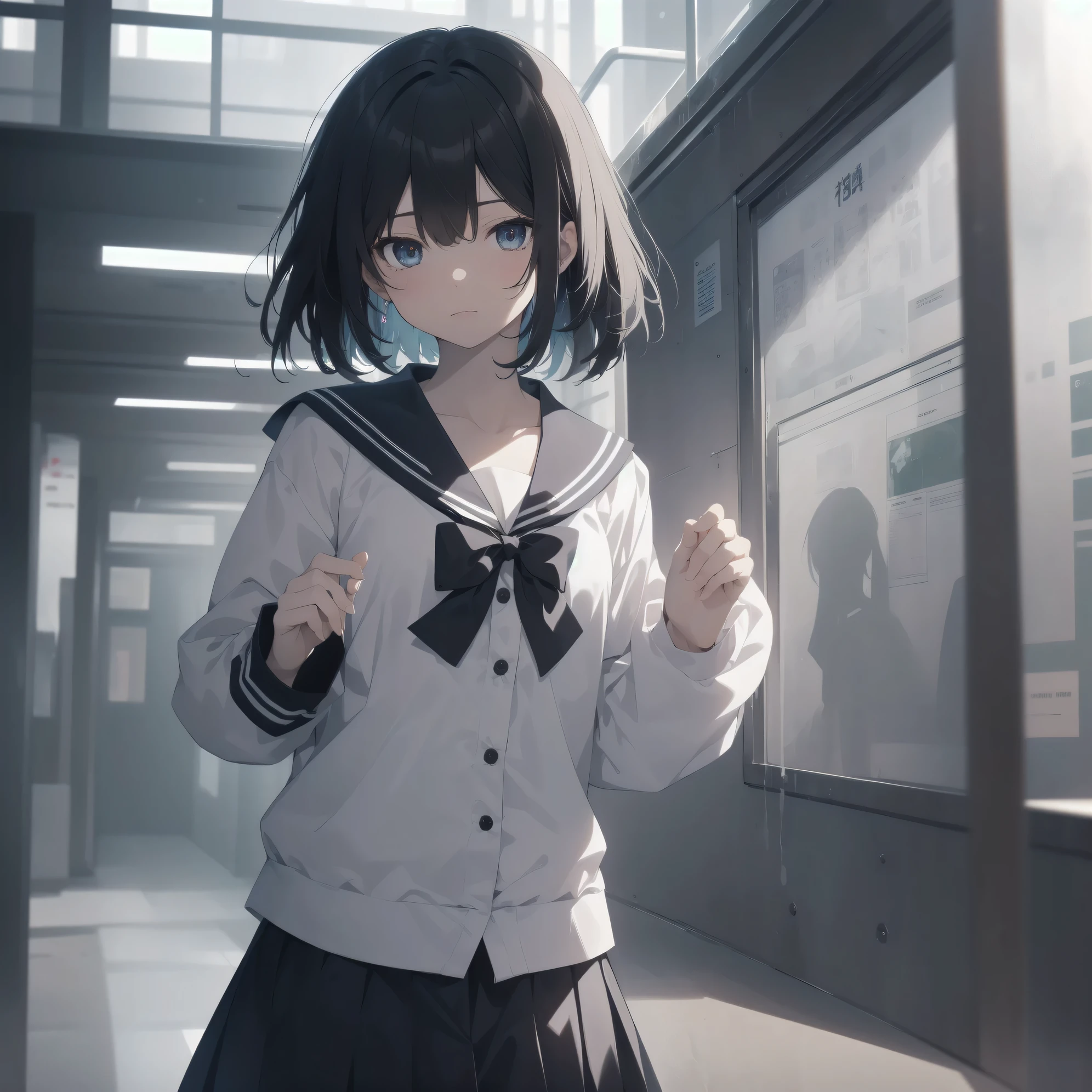 ultra-absurdres-Top quality by artist God, ultra-detailed, high resolution, anime moe artstyle, best anime 8k konachan wallpaper, pixiv contest winner, pool:2810, perfect ???????,break, 1girl, (Please draw a girl walking sleepily to school alone. )break,(Solo,little female, 13-year-old:1.3),Full limbs, complete fingers,a junior high school student, (very short hair), short cut, flat chest, , small butt, small black eyes, beautiful detailed eyes, well-proportioned iris and pupils, expressive eyes, highres detailed hair, soft expression, salor school_uniform, sailor collar, serahuku, bow, pleated skirt,(Detailed Lighting), (Detailed background), in the School commute route. break,super detailed skin, Best cinematic lighting powered by famous artist, 8k,beauty illustration,photoshop_(medium),very aesthetic,break,((artist:ichimi )), artist:clamp ,artist:carnelian ,artist:kantoku ,
