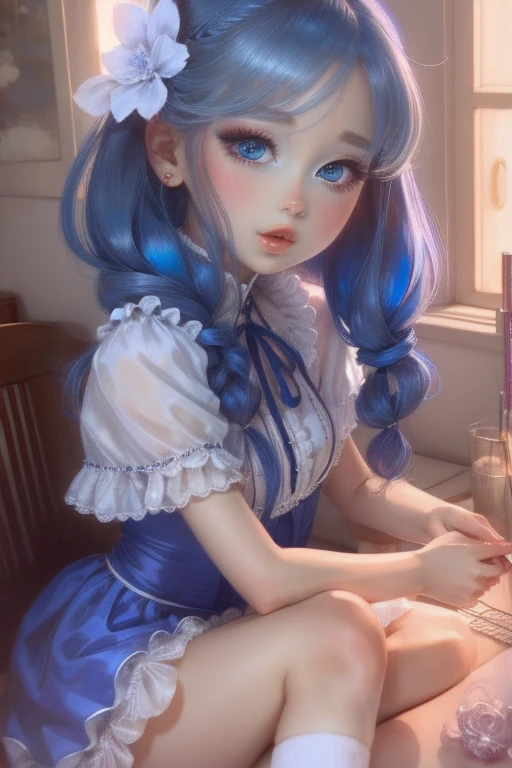 highest quality、One Girl、blue eyes、Young realistic anime girl、Realistic anime art style、Captivating look　、８hair