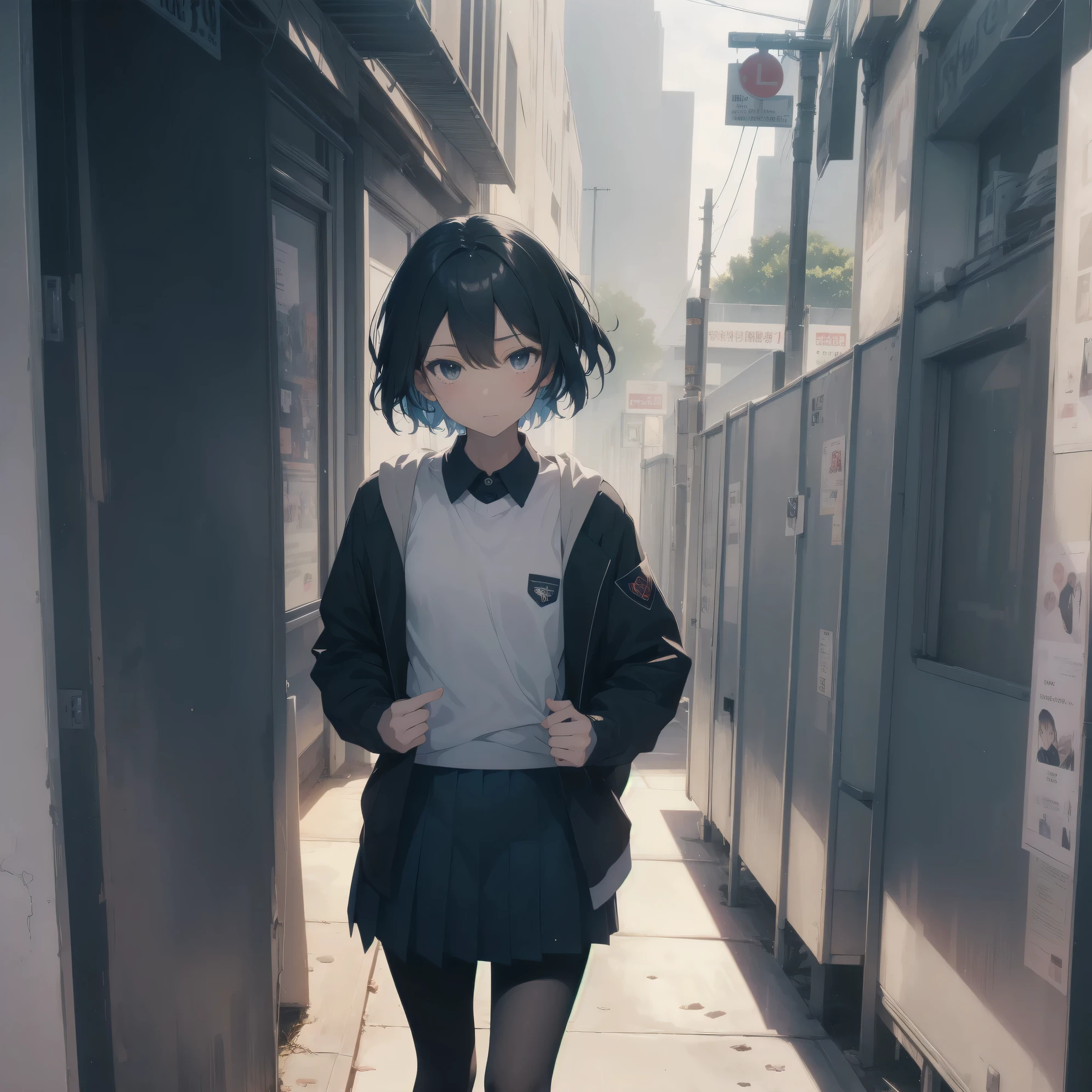 ultra-absurdres-Top quality by artist God, ultra-detailed, high resolution, anime moe artstyle, best anime 8k konachan wallpaper, pixiv contest winner, pool:2810, perfect anatomy,break, 1girl, (Please draw a girl walking sleepily to school alone. )break,(Solo,little female, 13-year-old:1.3),Full limbs, complete fingers,a junior high school student, (very short hair), short cut, flat chest, , small butt, small black eyes, beautiful detailed eyes, well-proportioned iris and pupils, expressive eyes, highres detailed hair, soft expression, salor school_uniform, sailor collar, serahuku, bow, pleated skirt,(Detailed Lighting), (Detailed background), in the School commute route. break,super detailed skin, Best cinematic lighting powered by famous artist, 8k,beauty illustration,photoshop_(medium),very aesthetic,break,((artist:ichimi )), artist:clamp ,artist:carnelian ,artist:kantoku ,
