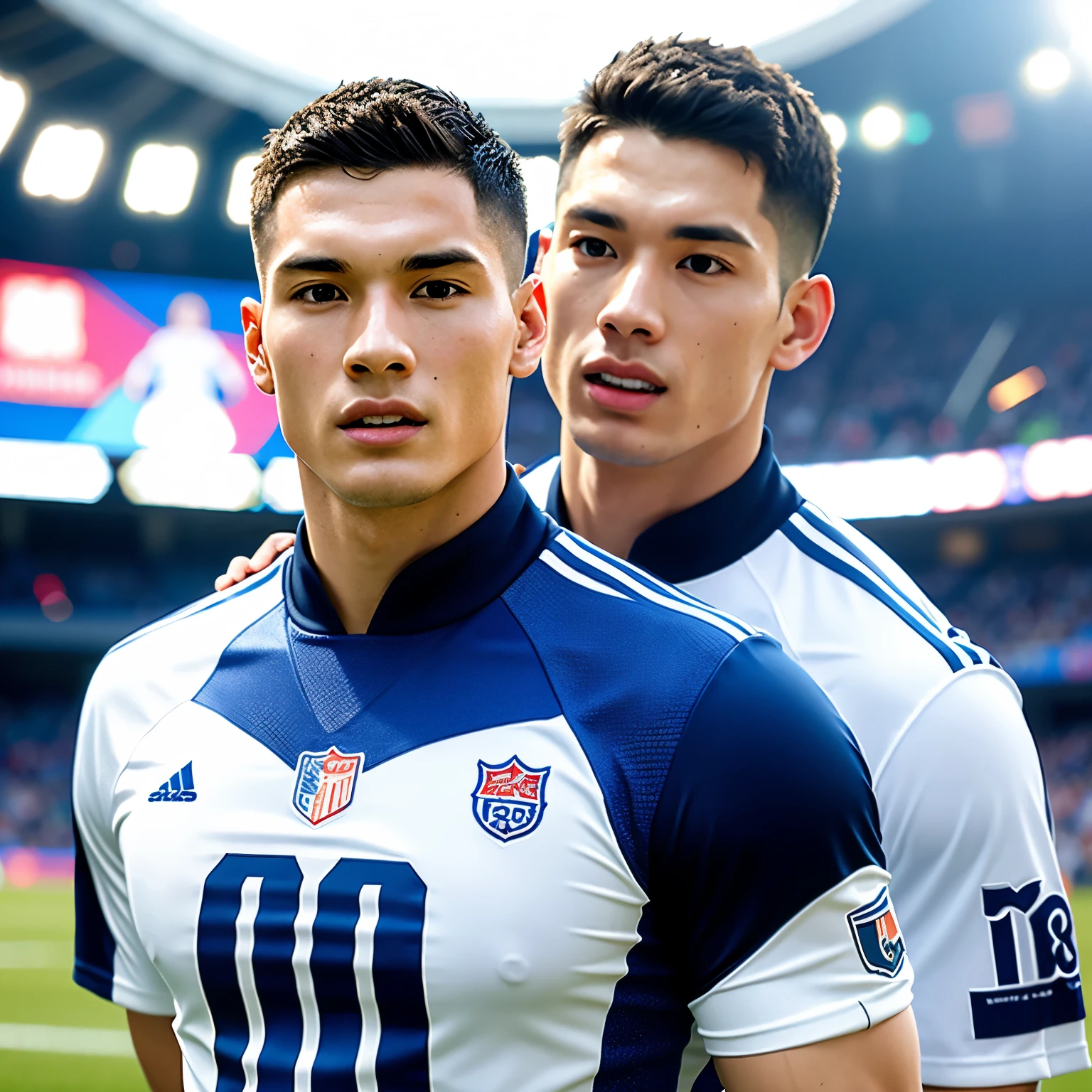 Generate block NFT of footballers:
top-quality, ultra-detailed, 8k resolution, highly realistic CG, Unity-integrated 8k wallpaper, hyper-detailed, physically-based rendering, magnificent, finely detailed, 11 players in action, varying poses, dynamic movement, football uniforms, professional lighting, best light, stadium backdrop, blurred crowd in the background, deep focus on the players, sleek and muscular physiques, official art, best quality, ultra-detailed, Bright picture:1.2, Portrait, Solo, diverse ethnicities, long and short hair, wide range of facial expressions, including passionate celebration and focused determination,