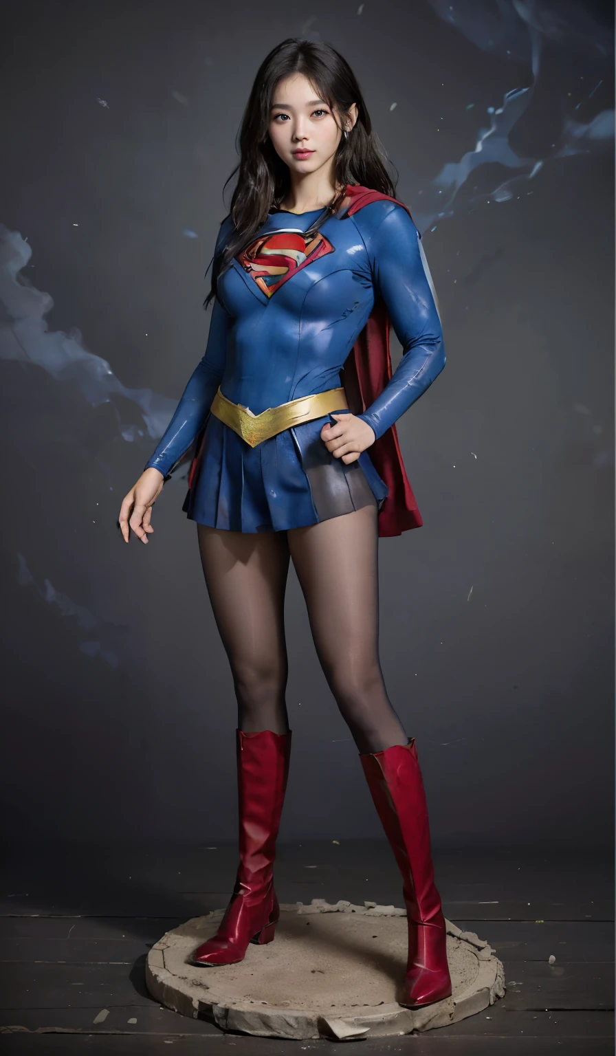 No background、(((Beautiful legs in black tights.)))、(((Legally express the beauty of your smile)))、((((Make the most of your original images)))、(((Body-fitting Supergirl costume)))、(((Supergirl Costume)))、(((Short beautiful hair)))、(((suffering)))、(((Please wear black tights....、Wear red boots)))、((Best image quality、8k))、((highest quality、8k、masterpiece:1.3))、(((Preserve background )))、Sharp focus:1.2、Beautiful woman with perfect figure:1.4、Slim Abs:1.2、Wet body:1.5、Highly detailed face and skin texture、8k