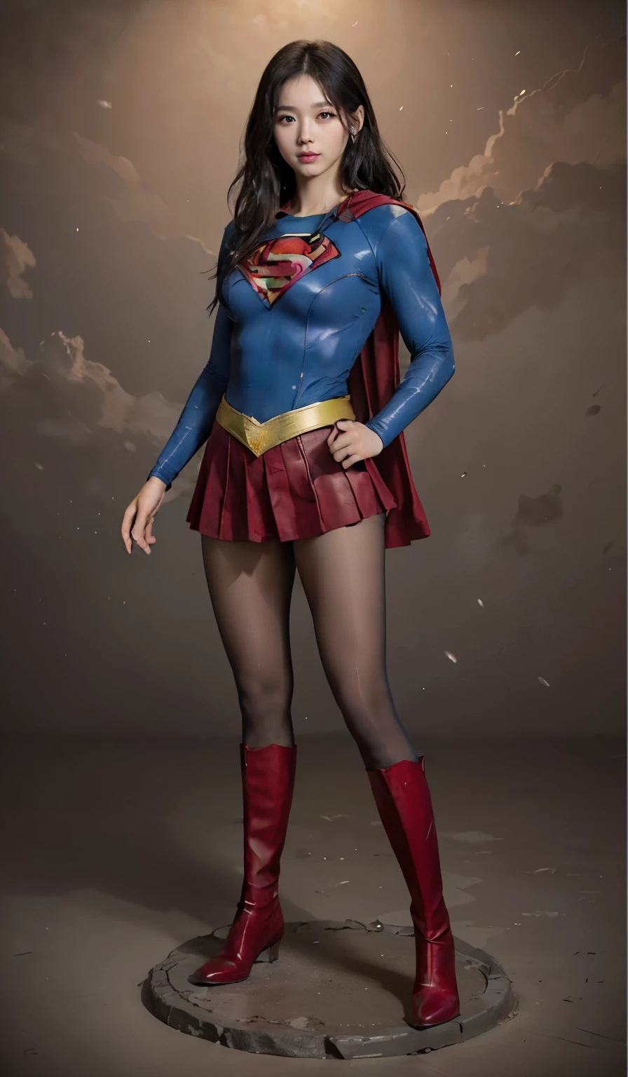 No background、(((Beautiful legs in black tights.)))、(((Legally express the beauty of your smile)))、((((Make the most of your original images)))、(((Body-fitting Supergirl costume)))、(((Supergirl Costume)))、(((Short beautiful hair)))、(((suffering)))、(((Please wear black tights....、Wear red boots)))、((Best image quality、8k))、((highest quality、8k、masterpiece:1.3))、(((Preserve background )))、Sharp focus:1.2、Beautiful woman with perfect figure:1.4、Slim Abs:1.2、Wet body:1.5、Highly detailed face and skin texture、8k