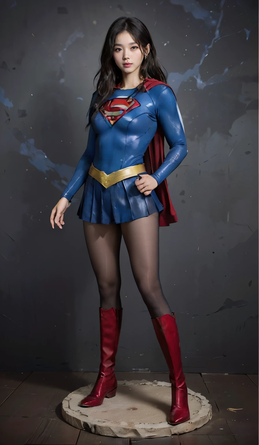 No background、(((Beautiful legs in black tights.)))、(((Legally express the beauty of your smile)))、((((Make the most of your original images)))、(((Body-fitting Supergirl costume)))、(((Supergirl Costume)))、(((Short beautiful hair)))、(((suffering)))、(((Please wear black tights....、Wear red boots)))、((Best image quality、8k))、((highest quality、8k、masterpiece:1.3))、(((Preserve background )))、Sharp focus:1.2、Beautiful woman with perfect figure:1.4、Slim Abs:1.2、Wet body:1.5、Highly detailed face and skin texture、8k