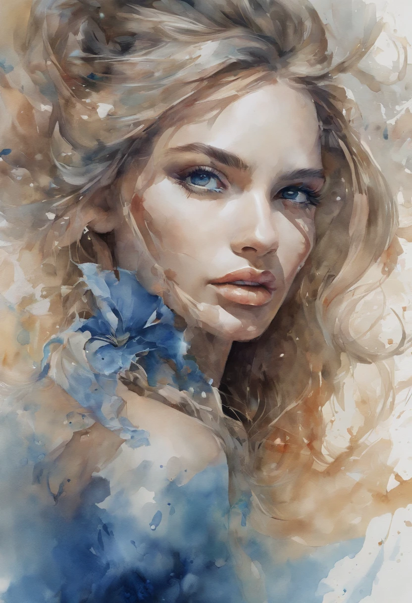 (A masterpiece, high art, watercolor, painting), large spots, splashes of color, edges tearing, dance of color, (magic of color dynamics), master's work, dynamics of seeds (at the edges), very beautiful, portrait, a sharp turn, clear gaze (eye to eye), long hair, blue eyes, white hair, blonde, cute face, tanned skin, smooth tanned skin, stands, in profile, looking around sharply, (my lower focus) looking at us (look at me, he looks over his shoulder), very beautiful, a masterpiece, perfect centralization, fantastic black goldfish, happiness, standing position, abstract beauty, centered, looking at the camera, facing the camera, approaching perfection, dynamic, very detailed, seeds, sharp focus, 8k, high resolution, illustration, art by Karn Griffiths and Vadim Kashin, Perfect centralization, Fantastic black goldfish, happiness, standing position, abstract beauty, centered, looking at the camera, Facing the camera, approaching perfection, Dynamic, very detailed, seeds, sharp focus, High quality, 8k, A masterpiece, high art,  (watercolor, painting) Large spots, splashes of color, edges tearing,, dance of color, (magic, (magic of color dynamics) ), master's work, dynamics of seeds (at the edges), very beautiful, portrait. /A sharp turn to To me, a clear gaze  (eye to eye) , Long hair, blue eyes, blue eyes, white hair, blonde, cute face, tanned skin, smooth tanned skin, /stands, in profile, I looked around sharply, (my lower focus)  Looking at us (Look  at me, He looks over his shoulder,  / very beautiful, a masterpiece. 