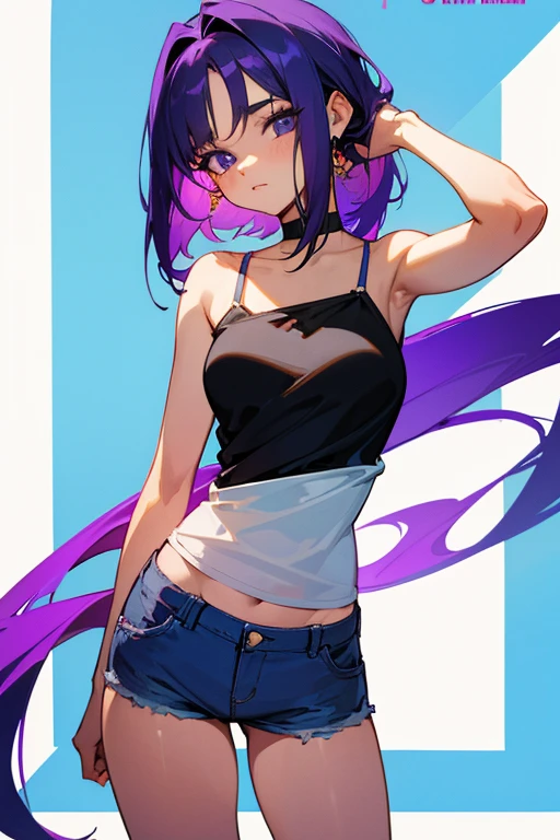 Mulher loira,23 anos,olhos azuis,cabelo roxo,peitos e bunda grandes,very short shorts,camisola curta