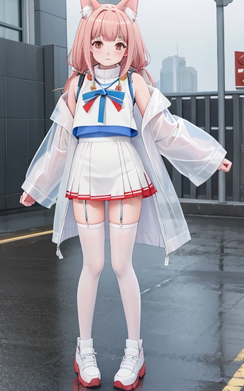 Dog ears, cropped shoulders,White knee-length stockings，Superskirt，perfect body figure，Sweaters，see-through raincoat，plumw