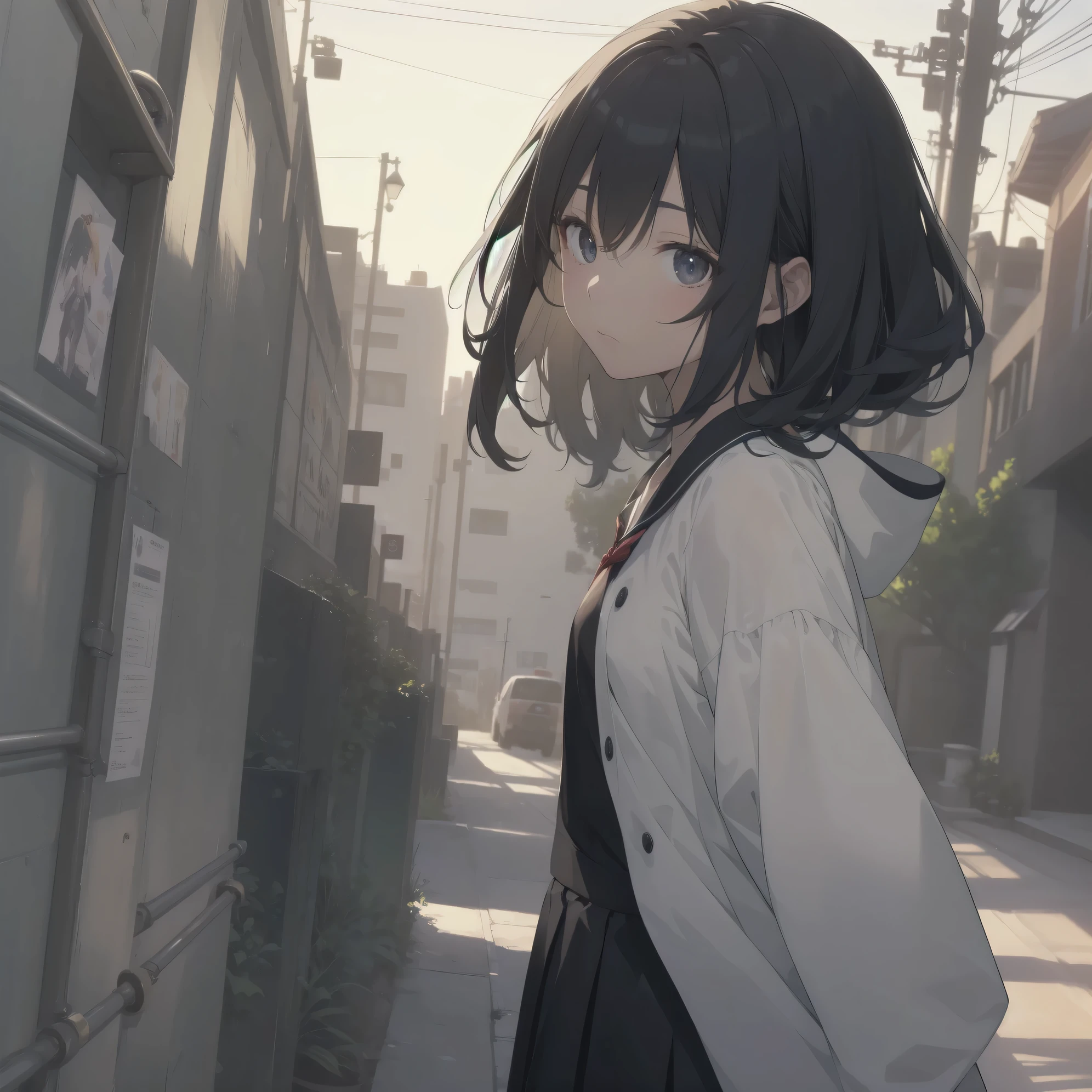 ultra-absurdres-Top quality by artist God, ultra-detailed, high resolution, anime moe artstyle, best anime 8k konachan wallpaper, pixiv contest winner, pool:2810, perfect anatomy,break, 1girl, (Please draw a girl walking sleepily to school alone. )break,(Solo,little female, 13-year-old:1.3),Full limbs, complete fingers,a junior high school student, (very short hair), short cut, flat chest, , small butt, small black eyes, beautiful detailed eyes, well-proportioned iris and pupils, expressive eyes, highres detailed hair, soft expression, salor school_uniform, sailor collar, serahuku, bow, pleated skirt,(Detailed Lighting), (Detailed background), in the School commute route. break,super detailed skin, Best cinematic lighting powered by famous artist, 8k,beauty illustration,photoshop_(medium),very aesthetic,break,((artist:ichimi )), artist:clamp ,artist:carnelian ,artist:kantoku ,