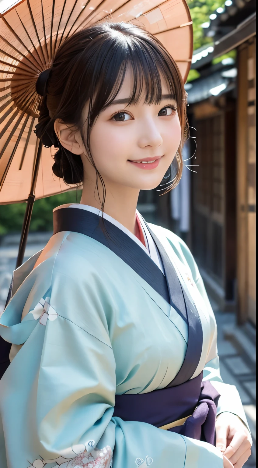 Professional Lighting,(Photorealistic:1.4), (Top image quality:1.0), (超A high resolution:1.0), 8k, Raw photography, (masterpiece:0.2), (Facing the children_v1:0.5)、(最高quality Detail:1.2)、Realistic、8K Ultra HD、High resolution、(1 girl:1.2)、超detailedな、High quality textures、複雑なdetailed、detailed、Very detailed CG、High quality shadows、detailed 美しく繊細な顔、Beautiful details and a delicate eye、(Symmetrical eyes:1.2),Written boundary depth、Ray Tracing,1 girl, Japanese Girls, (Natural smile:1.4),cute, thin, Portrait of a beautiful Japanese woman in a kimono, Standing elegantly on a street corner in Kyoto. Kimono with vibrant traditional patterns, Hair decorated with elegant and delicate hairpins, Gentle expression. (With the old streets of Kyoto in the background:1.4)、The soft light of a spring afternoon、Adding tranquility to the scene. Rendered in a Realistic style with great attention to detail, High resolutionの画像.Sky Porn, Magic Hour, (Realistic:1.3), finely, quality, (Tabletop:1.2), (Realistic:1.2), (最高quality), (複雑なdetailed), dramatic, Ray Tracing, photograph, +roller