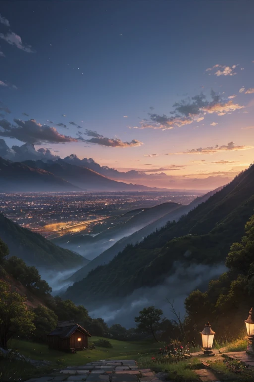 highest quality、Landscape painting、Twilight、Sentimental atmosphere