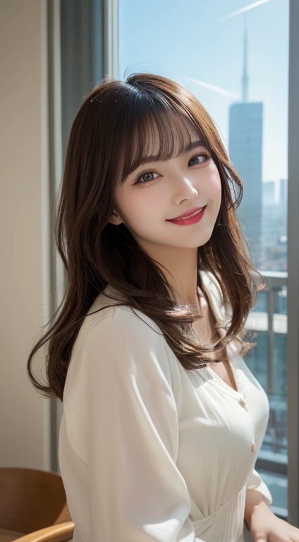 Tabletop, highest quality, figure, Super detailed, In detail, High resolution, 8k wallpaper, Perfect dynamic composition, Beautiful fine details, dress,Medium Hair, Center of chest, Natural color lip, Random sexy poses,smile,Tower apartment