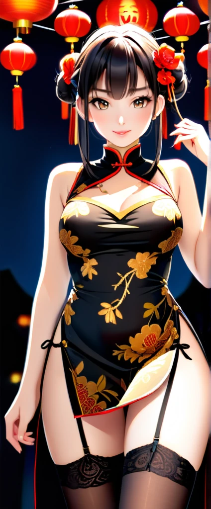 High resolution, adult woman , good lighting, despicable, , (No nudity), (((China dress))), (()), ((())), (garter belt), abdomen only, (), , cute face, I'm embarrassed and blush, humiliating, ((turn around and look back)), ((See-through))()(T-back)(a large amount of is on the body,)