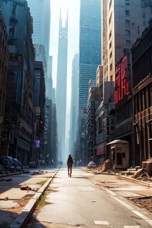 highest quality、A ruined futuristic city、dim、red、Surrealism