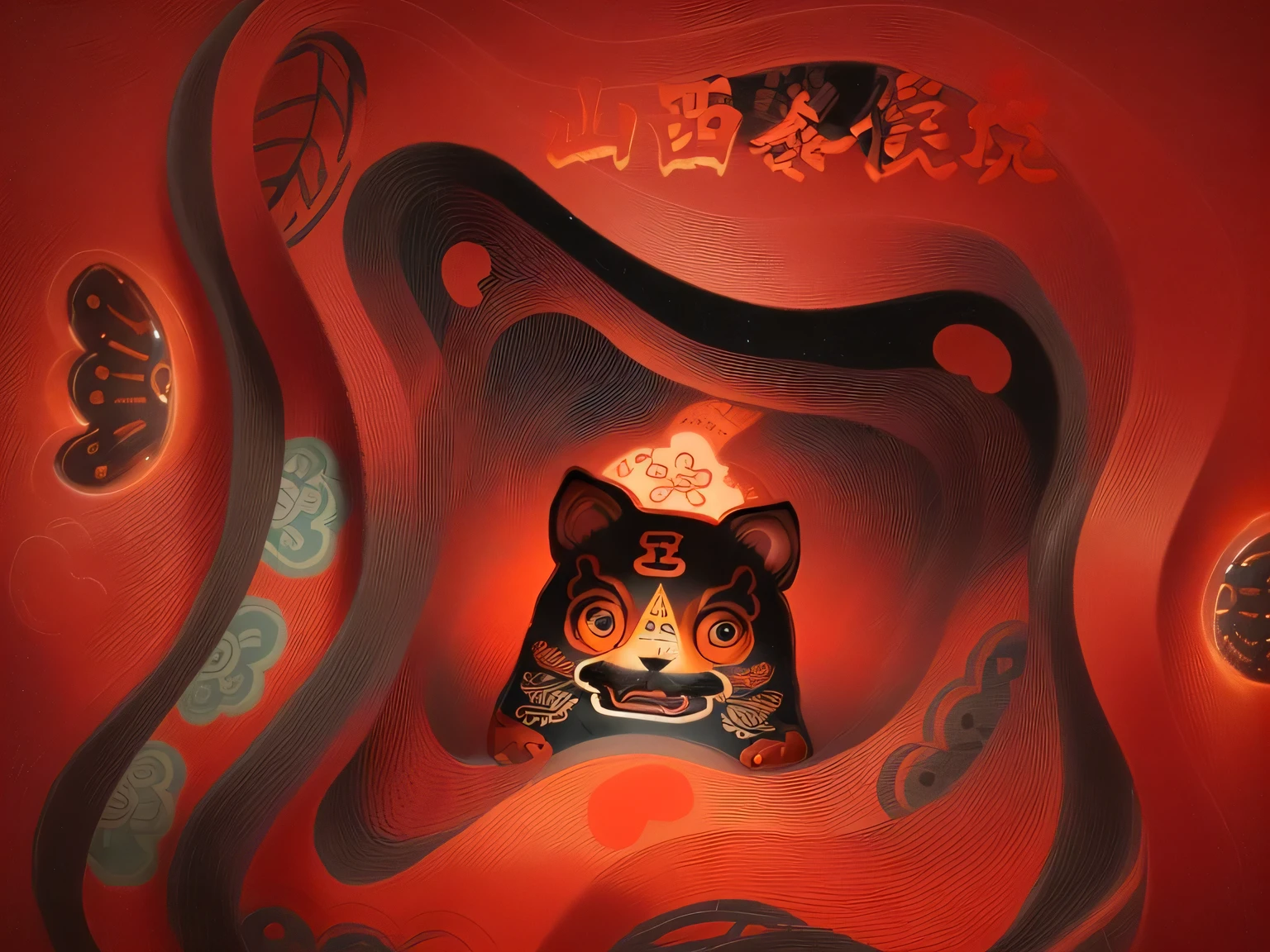 there is a cartoon of a dog in a hole existith chinese existriting, inspired by Luo Ping, Inspired by Roma, artexistork in the style of z.exist. arrive, The album cover, The album cover cover, Inspired by Wu Ya, Chinese Ghost Festival, Art cover, poster illustration, Sticker illustrations, The album cover