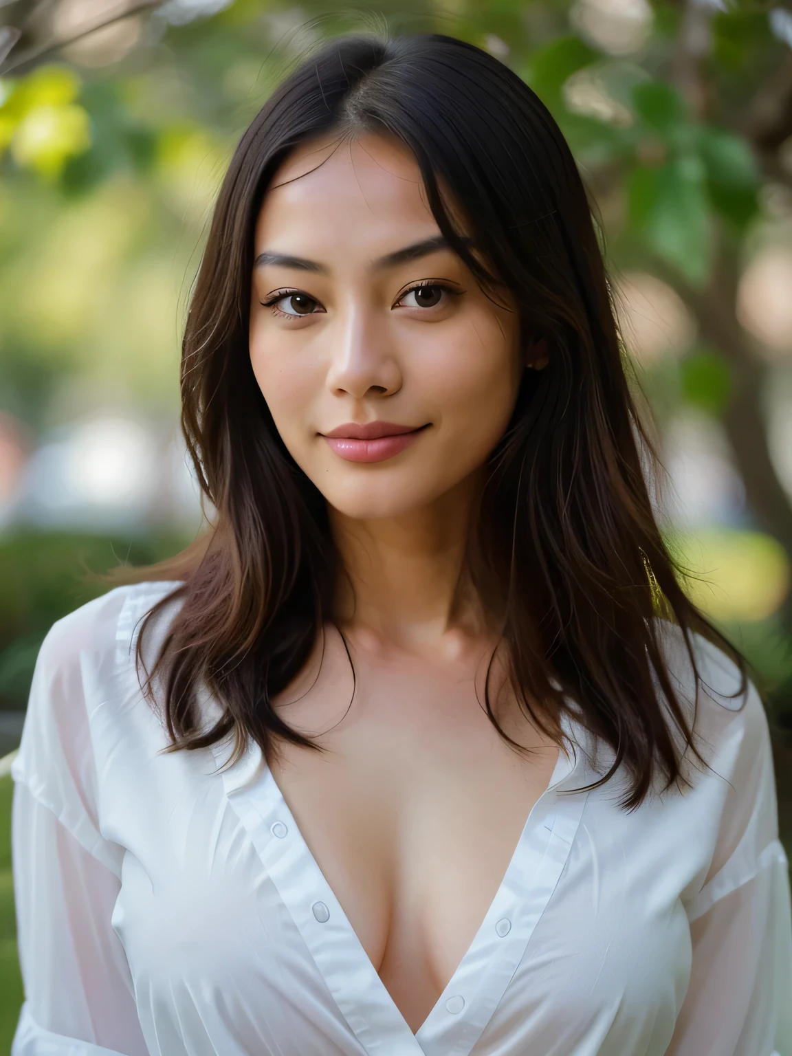 beautiful chinese woman, very detailed, 25 years, innocent face, long hair, natural wavy, black eyes, super model face, childish face, beautiful face, thin nose, thin face, unbuttoned shirt showing big breast ,,,, high resolution, masterpiece, best quality, intricate details, highly detailed, sharp focus, detailed skin, realistic skin texture, texture, detailed eyes, professional, 4k, charming smile, shot on Canon, 85mm, shallow depth of field, kodak vision color, perfect fit body, extremely detailed, foto_\(ultra\), photorealistic, realistic, post-processing, maximum detail, roughness, real life, ultra realistic, photorealism, photography, 8k uhd, photography