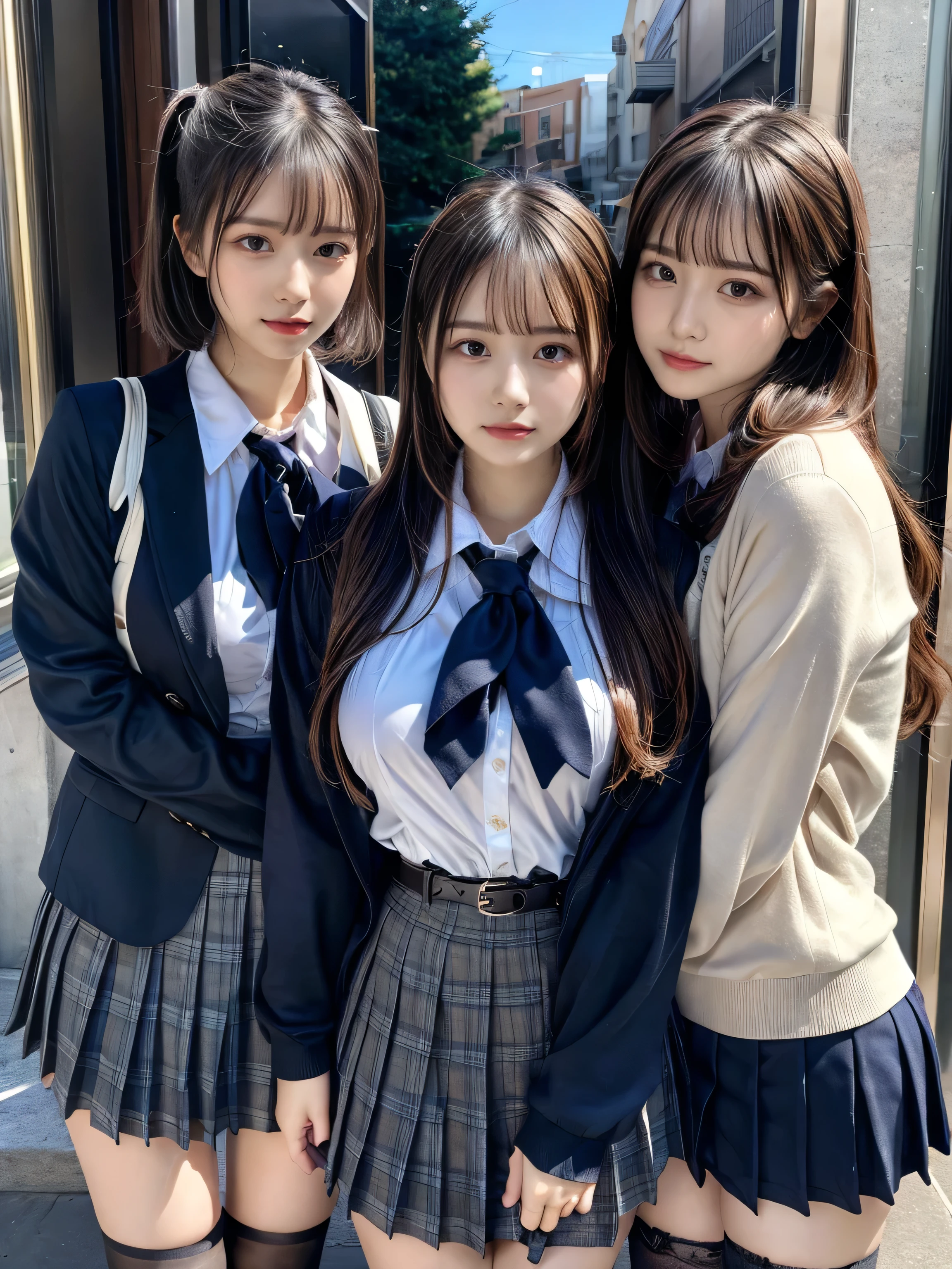(8K, Raw photography, top-quality, ​masterpiece:1.2), muster piece, best quality, illustration, Super detailed, fine details, High resolution, 8K,wall paper, perfect dynamic composition,(Details High quality, realistic depiction of eyes:1.3), ((2 girls, 2 schoolgirls)), The background is a luxury hotel room、High school girl uniform、blazer 、Super Short Check Uniform Skirt、Navy blue high socks、garterbelts、Colossal tits、Disturbed uniform, Play with each other,Touching each other's bodies,Touching the body of the girl next door, short bob hair, black hair color, huge breasts, Big Natural Color Lip, bold sexy pose, (perfect body shape), crying a little、cold gaze, Beautiful makeup,glitter makeup,Cutest 18 years old、 beautiful legs, hposing Gravure Idol, Voluptuous thighs