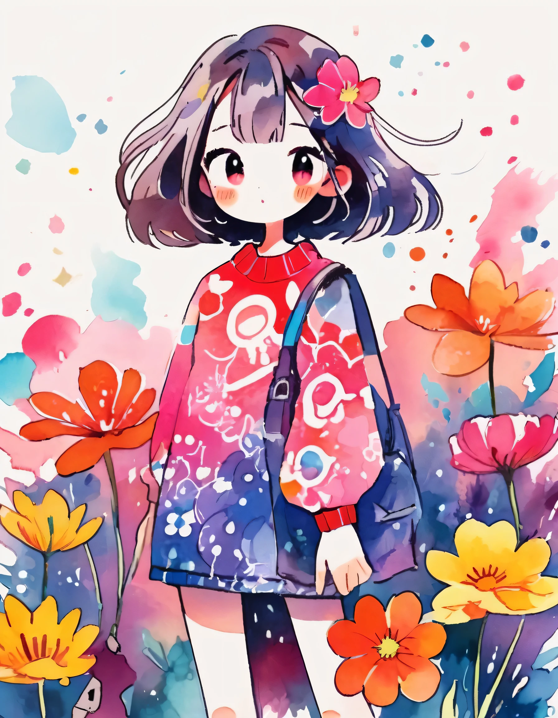 Momoko Sakura Style、(((stylish fashion))), 8K Quality、Intense watercolor, Detailed watercolor art, Watercolor splash, Surreal, avant-garde pop art, Beautiful and expressive paintings, Beautiful artwork illustration, Very colorful tones, wonderful, Cool beauty, highest quality、Official Art, Vector art, Stylish design, (((The most beautiful girl))), (((highest quality))), HDR, ((detailed)), (((Doodle Art)), ((masterpiece)), ((Super detailed)), (((Colorful flowers))),(((Stylish)))