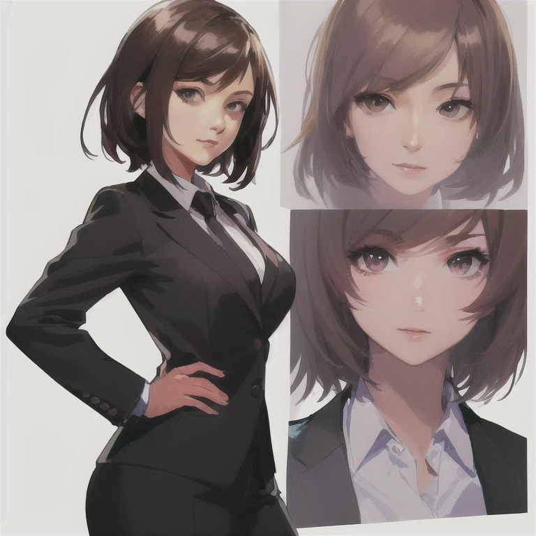 anime Girl in a suit and tie with her hands on her hips, Girl in a suit, a character portrait art, Girl in a suit, Figure art, portrait of max caulfield, High quality portrait, Disco Elysium Characters, pulp a character portrait, 官方Character art, full-body a character portrait, Character art, detailed a character portrait, Actress, a character portrait, Propaganda Art