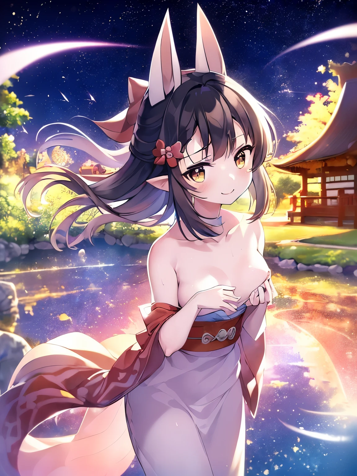 (Two Japanese girlr.々Expression、Unstable Expression、The best、masterpiece, 最high quality, high quality, High precision,Highly detailed 8k wallpaper、Pure、sorrow、Neo Venice、Uyuni salt lake、horizontal line、White Knight、Reflective water surface、In the wide sea、Cumulonimbus、cumulonimbus、thunderstorm、(My shoulders are red、Flushed skin)、(Off the shoulder、No underwear、Cute Shrine Maiden、Sexy Ribbon、Awahime、Hair blowing in the wind、Shiny Hair、Glowing Skin、beautiful spotlight、Amateur idol photoshoot、Full body portrait)、(Image idol sculpture、A lovely idol pose)、Heavy breathing、(Wide sky、infinity mirror、Beautiful backlight)、Cutedaughters、cute kids、(Exposed breasts、Sweat runs down your chest)、Mojimoji、(A shy smile)、defenseless、cute squid belly、back、🌟 Delicate and beautiful eyes、Beautiful eyes illuminated by the light、Shiny Hair、Reflected Eyes、.(Look at the sky:1.3).(Red face:1) . (CG paintings with attention to detail),(Perfect image).、A little excitement、Thin chest、cute smile、Thin body、Before menarche、(girl、Little daughter、Fox Ears、Feather hair ornament、Brown Hair、Gray Hair、Slimming、cute chest、Small breast protrusion、cute belly、cute thighs、Cute barefoot、cute, cute smile)、(girl、wife、daughter、younger sister)、Low Angle、Colorful sky、Contrail、shooting star、rainbow