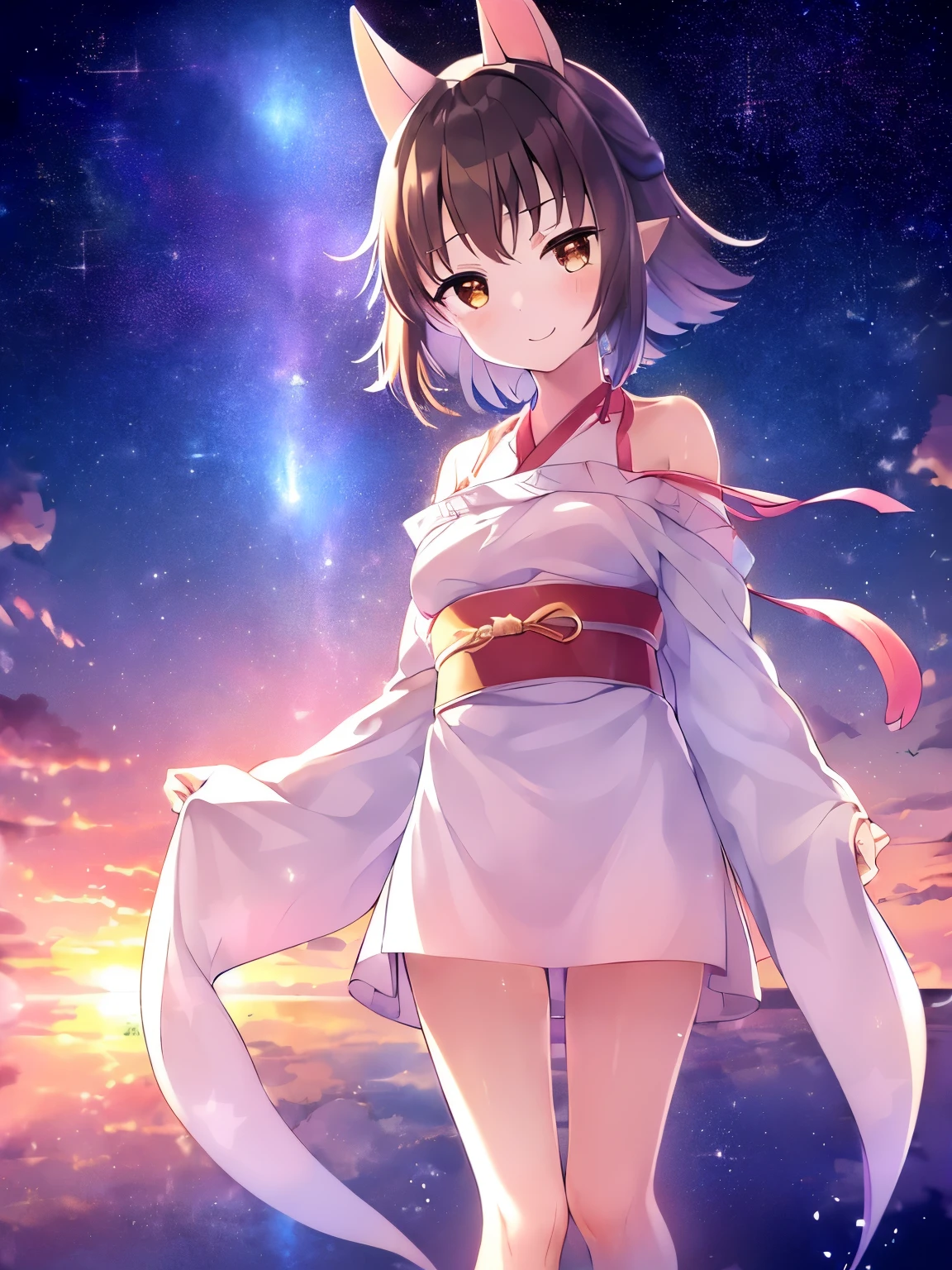 (Two Japanese girlr.々Expression、Unstable Expression、The best、masterpiece, 最high quality, high quality, High precision,Highly detailed 8k wallpaper、Pure、sorrow、Neo Venice、Uyuni salt lake、horizontal line、White Knight、Reflective water surface、In the wide sea、Cumulonimbus、cumulonimbus、thunderstorm、(My shoulders are red、Flushed skin)、(Off the shoulder、No underwear、Cute Shrine Maiden、Sexy Ribbon、Awahime、Hair blowing in the wind、Shiny Hair、Glowing Skin、beautiful spotlight、Amateur idol photoshoot、Full body portrait)、(Image idol sculpture、A lovely idol pose)、Heavy breathing、(Wide sky、infinity mirror、Beautiful backlight)、Cutedaughters、cute 、(Exposed breasts、Sweat runs down your chest)、Mojimoji、(A shy smile)、defenseless、cute squid belly、back、🌟 Delicate and beautiful eyes、Beautiful eyes illuminated by the light、Shiny Hair、Reflected Eyes、.(Look at the sky:1.3).(Red face:1) . (CG paintings with attention to detail),(Perfect image).、A little excitement、Thin chest、cute smile、Thin body、Before menarche、(girl、Little daughter、Fox Ears、Feather hair ornament、Brown Hair、Gray Hair、Slimming、cute chest、Small breast protrusion、cute belly、cute thighs、Cute barefoot、cute, cute smile)、(girl、wife、daughter、younger sister)、Low Angle、Colorful sky、Contrail、shooting star、rainbow
