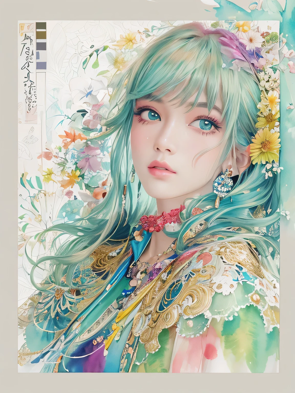 Masayo Style、(((stylish fashion))), 8K Quality、Intense watercolor, Detailed watercolor art, Watercolor splash, Surreal, avant-garde pop art, Beautiful and expressive paintings, Beautiful artwork illustration, Very colorful tones, wonderful, Cool beauty, highest quality、Official Art, Vector art, Stylish design, (((The most beautiful girl))), (((highest quality))), HDR, ((detailed)), (((Doodle Art)), ((masterpiece)), ((Super detailed)), (((Stylish))),
