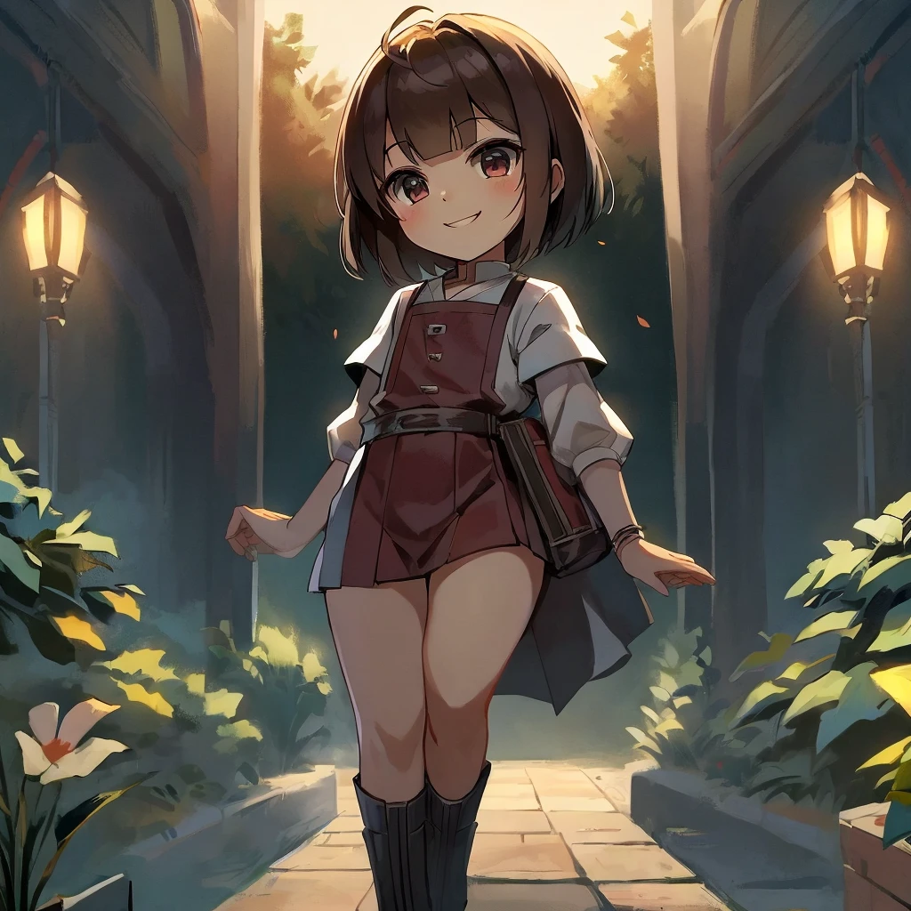 highest quality、high resolution、Anime drawings、Daytime garden、One boy、Dark Brown Hair、Shortcuts、bangs、Smile with your mouth closed、High summer、Standing pose