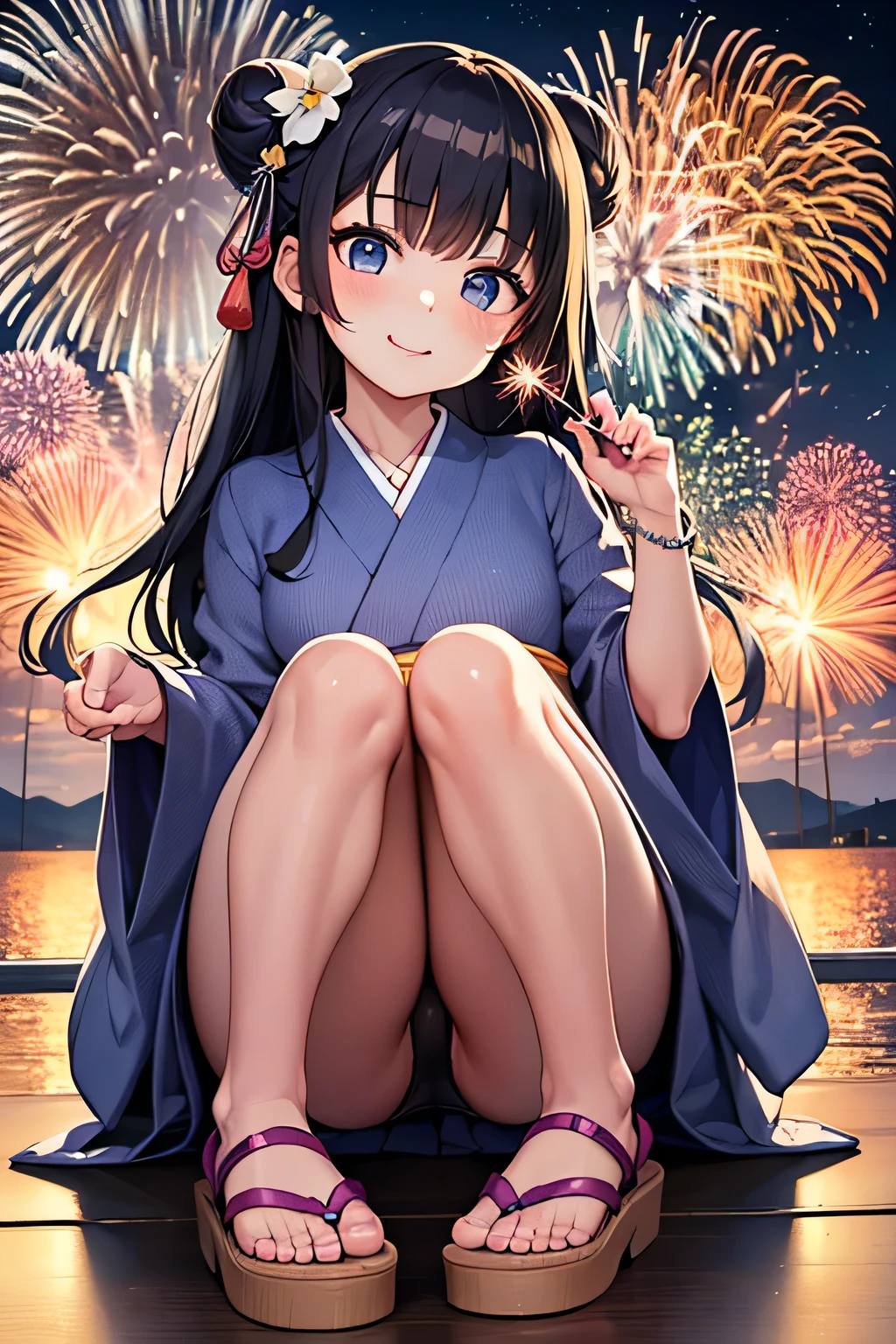 highest quality、High resolution、Detailed Background、(Beautiful face in every detail:1.4)、Anatomically correct、(Detailed facial expressions)、(Detailed eyes:1.2)、(Detailed eyes:1.2)、 beauty、(Highly detailed face:1.4)、cute hair color、well-groomed eyebrows、In a joking manner、A big smile、cute gesture、Lake Biwa、Fit on one screen、
(Two beautiful girls having fun with fireworks in the background:1.5)、
The yukata is pink、light blue、Light colors such as pastel colors are recommended.、
Florets and stripes、Cute designs such as polka dot patterns、The length is knee-length or slightly longer for a feminine look.、
The obi is a cute thin ribbon. Choose one that matches the color of the yukata.、Geta are a delicate design、Flower motifs are adorable、
Keep accessories to a minimum and wear earrings and bracelets.、For hair accessories, we recommend ribbons or pearls in a color that matches your yukata.、The key is to create a cute hairstyle, such as a bun or half-up.、Natural makeup is recommended to match the atmosphere of the yukata.、Sandals or flat-designed geta are recommended.、
Lake Biwa Fireworks Festival、One of Japan's leading fireworks festivals held in Otsu City, Shiga Prefecture、Fireworks will be launched over the surface of Lake Biwa.、
The view of the fireworks reflected on the lake surface is spectacular and it is a popular viewing spot.、cute