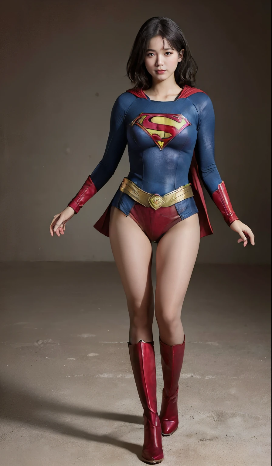 No background、(((Polish your style)))、(((Model Body Type)))、(((Beautiful legs in black tights.)))、(((Legally express the beauty of your smile)))、((((Make the most of your original images)))、(((Supergirl Costume)))、(((体にフィットするSupergirl Costume)))、(((Short beautiful hair)))、(((suffering)))、(((Please wear black tights....、Wear red boots)))、((Best image quality、8k))、((highest quality、8k、masterpiece:1.3))、(((Preserve background )))、Sharp focus:1.2、Beautiful woman with perfect figure:1.4、Slim Abs:1.2、Wet body:1.5、Highly detailed face and skin texture、8k