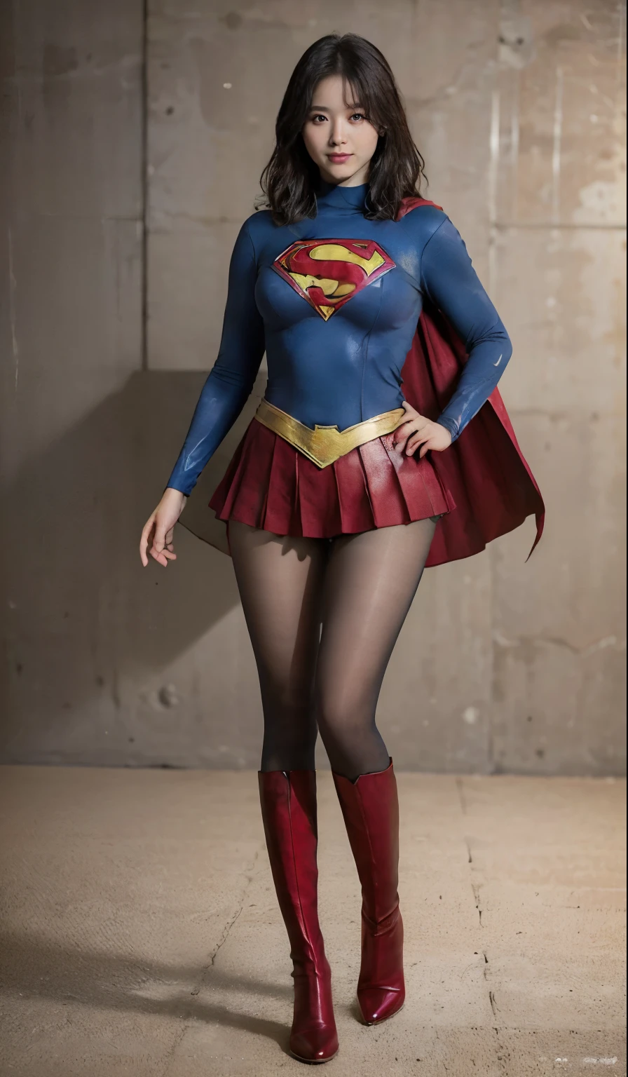 No background、(((Polish your style)))、(((Model Body Type)))、(((Beautiful legs in black tights.)))、(((Legally express the beauty of your smile)))、((((Make the most of your original images)))、(((Supergirl Costume)))、(((体にフィットするSupergirl Costume)))、(((Short beautiful hair)))、(((suffering)))、(((Please wear black tights....、Wear red boots)))、((Best image quality、8k))、((highest quality、8k、masterpiece:1.3))、(((Preserve background )))、Sharp focus:1.2、Beautiful woman with perfect figure:1.4、Slim Abs:1.2、Wet body:1.5、Highly detailed face and skin texture、8k