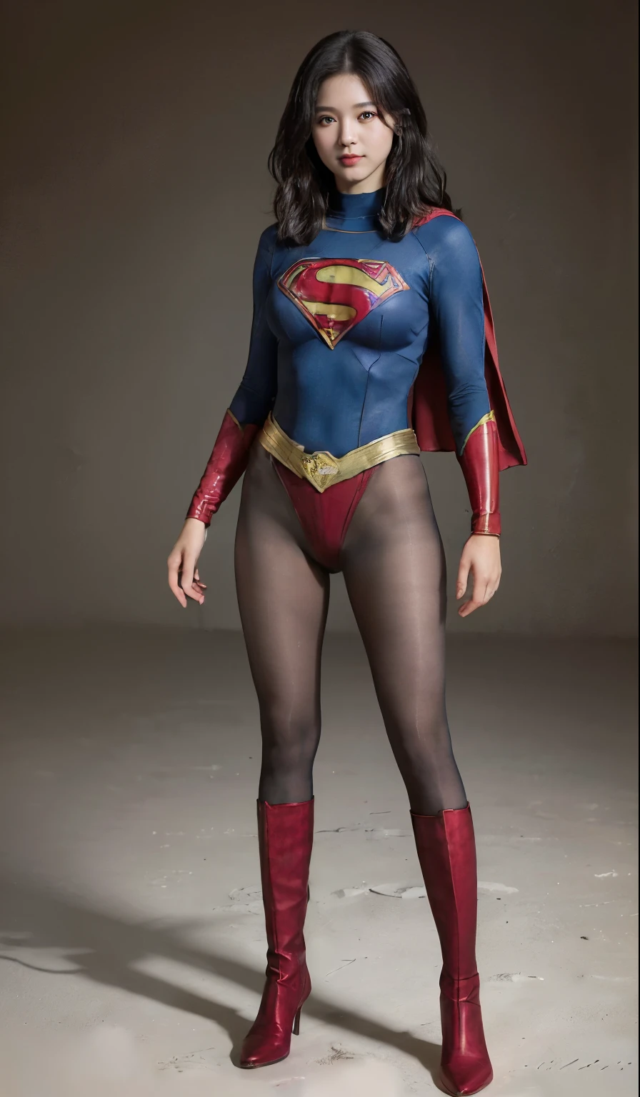 No background、(((Polish your style)))、(((Model Body Type)))、(((Beautiful legs in black tights.)))、(((Legally express the beauty of your smile)))、((((Make the most of your original images)))、(((Supergirl Costume)))、(((体にフィットするSupergirl Costume)))、(((Short beautiful hair)))、(((suffering)))、(((Please wear black tights....、Wear red boots)))、((Best image quality、8k))、((highest quality、8k、masterpiece:1.3))、(((Preserve background )))、Sharp focus:1.2、Beautiful woman with perfect figure:1.4、Slim Abs:1.2、Wet body:1.5、Highly detailed face and skin texture、8k