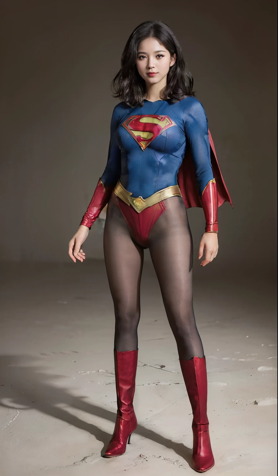 No background、(((Polish your style)))、(((Model Body Type)))、(((Beautiful legs in black tights.)))、(((Legally express the beauty of your smile)))、((((Make the most of your original images)))、(((Supergirl Costume)))、(((体にフィットするSupergirl Costume)))、(((Short beautiful hair)))、(((suffering)))、(((Please wear black tights....、Wear red boots)))、((Best image quality、8k))、((highest quality、8k、masterpiece:1.3))、(((Preserve background )))、Sharp focus:1.2、Beautiful woman with perfect figure:1.4、Slim Abs:1.2、Wet body:1.5、Highly detailed face and skin texture、8k