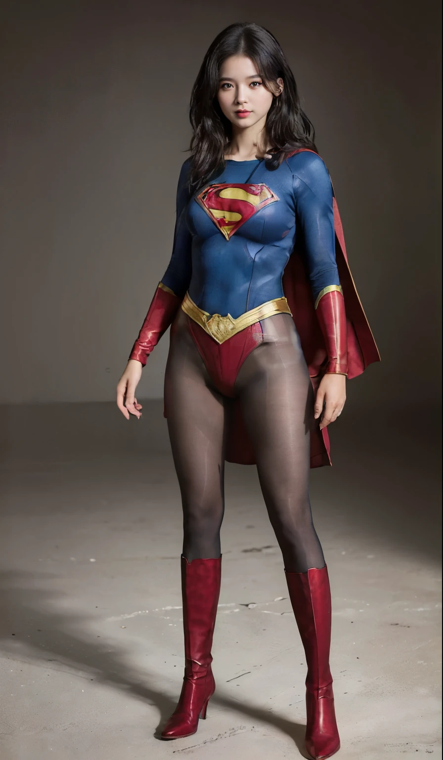No background、(((Polish your style)))、(((Model Body Type)))、(((Beautiful legs in black tights.)))、(((Legally express the beauty of your smile)))、((((Make the most of your original images)))、(((Supergirl Costume)))、(((体にフィットするSupergirl Costume)))、(((Short beautiful hair)))、(((suffering)))、(((Please wear black tights....、Wear red boots)))、((Best image quality、8k))、((highest quality、8k、masterpiece:1.3))、(((Preserve background )))、Sharp focus:1.2、Beautiful woman with perfect figure:1.4、Slim Abs:1.2、Wet body:1.5、Highly detailed face and skin texture、8k