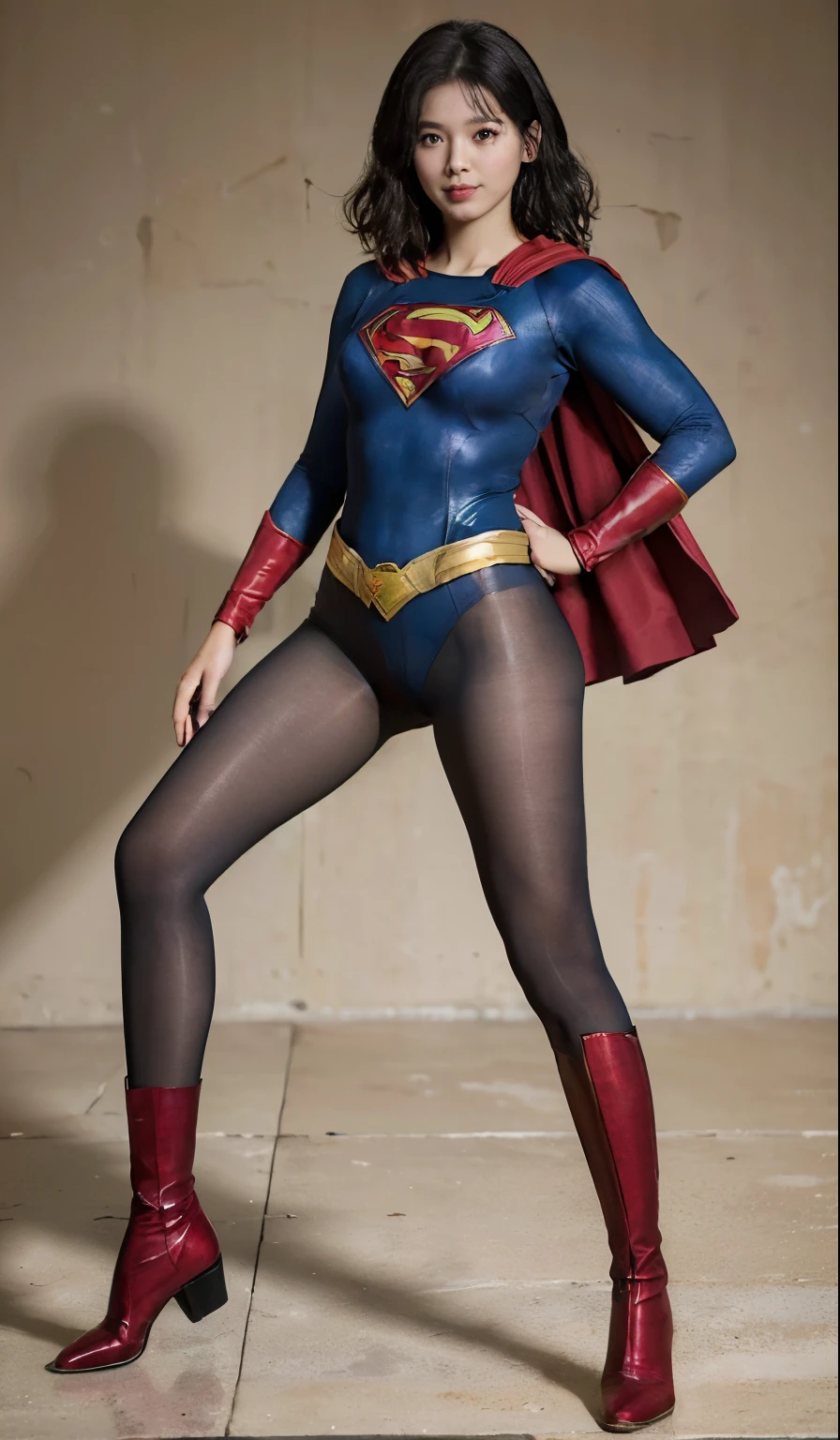 No background、(((Polish your style)))、(((Model Body Type)))、(((Beautiful legs in black tights.)))、(((Legally express the beauty of your smile)))、((((Make the most of your original images)))、(((Supergirl Costume)))、(((体にフィットするSupergirl Costume)))、(((Short beautiful hair)))、(((suffering)))、(((Please wear black tights....、Wear red boots)))、((Best image quality、8k))、((highest quality、8k、masterpiece:1.3))、(((Preserve background )))、Sharp focus:1.2、Beautiful woman with perfect figure:1.4、Slim Abs:1.2、Wet body:1.5、Highly detailed face and skin texture、8k