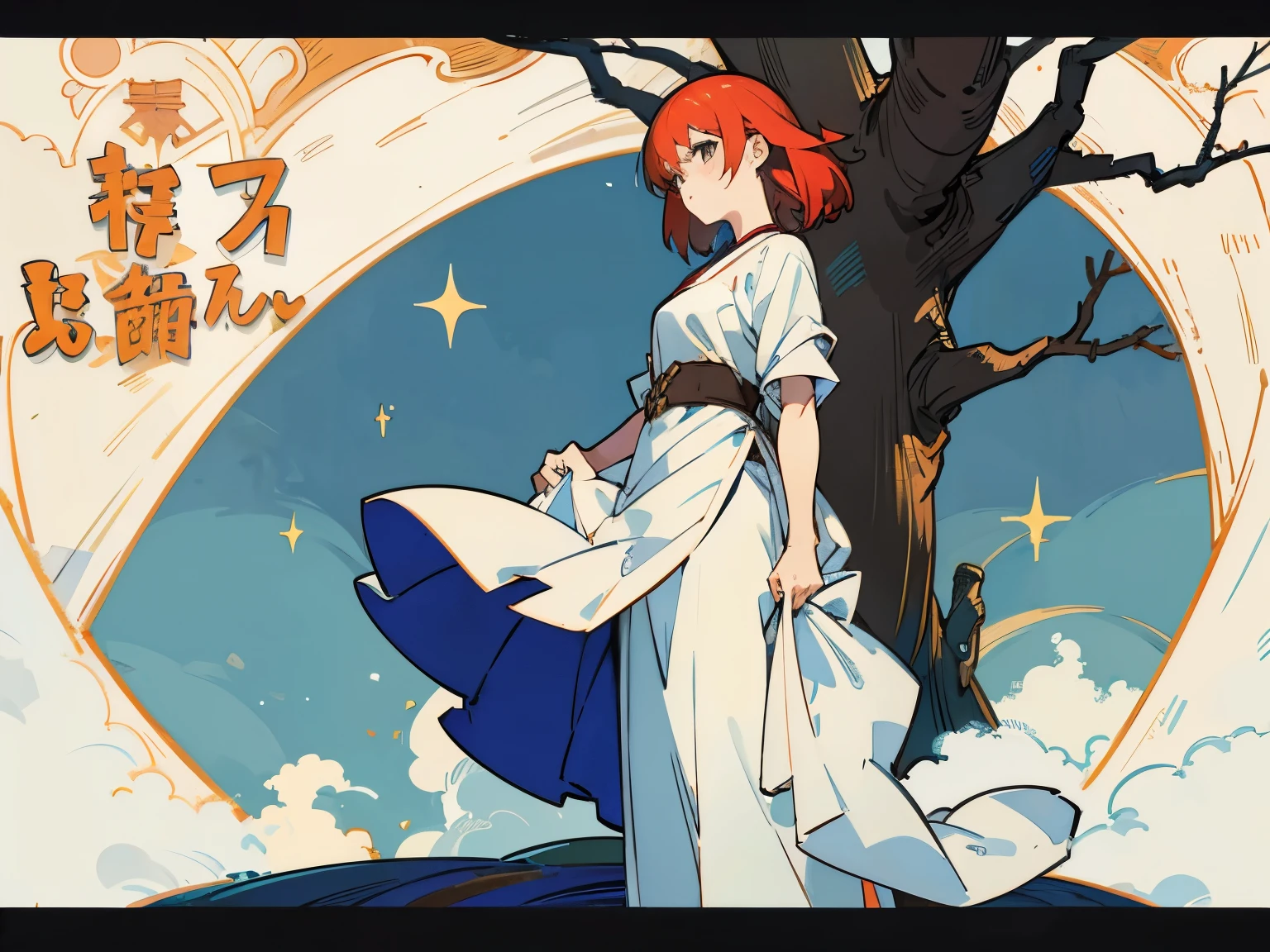 A hot girl stand under the tree, hot cloth, anime theme, no enter in details