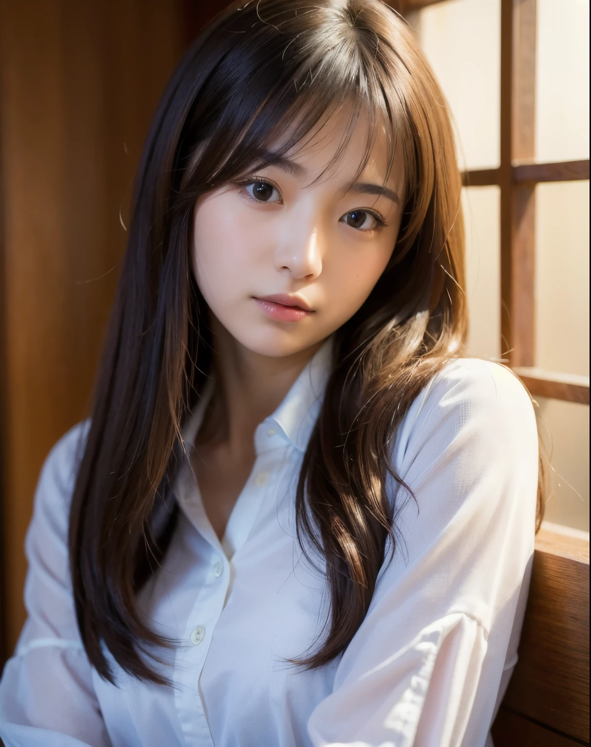 Highest quality, Face Focus, Soft Light, Ultra-high resolution, (Realistic:1.4), RAW Photos,
1 Japanese girl, alone, cute, (Students, Light in your eyes), Beautiful face in every detail, (Small box),(High resolution detail of human skin texture),
(Long Hair),
indoor,
Damask Shirt Dress,
(Portraiture)
