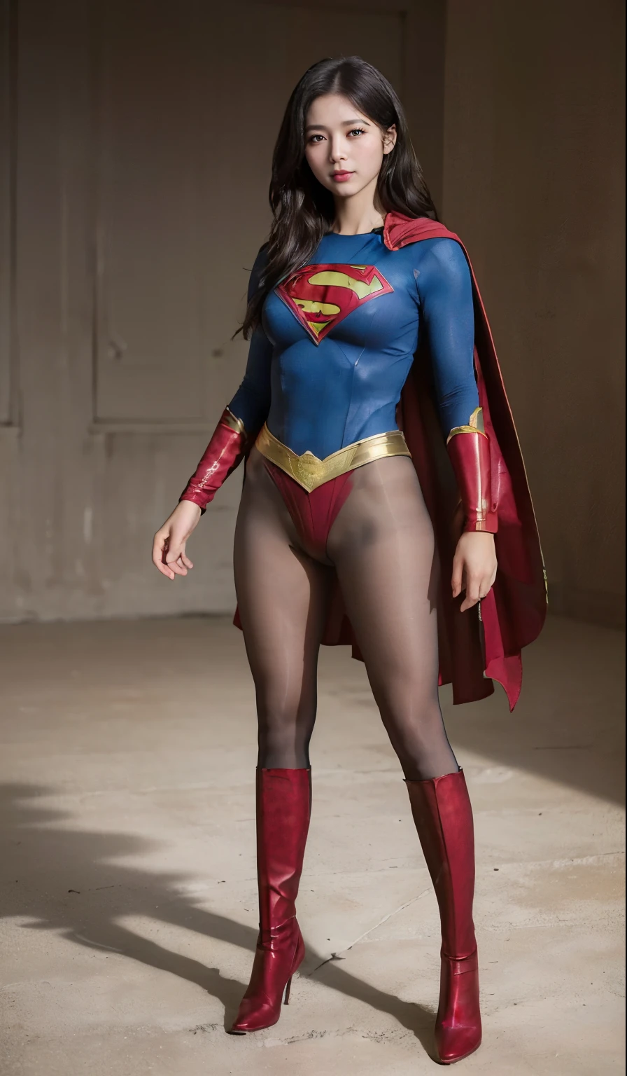 No background、(((Polish your style)))、(((Model Body Type)))、(((Beautiful legs in black tights.)))、(((Legally express the beauty of your smile)))、((((Make the most of your original images)))、(((Supergirl Costume)))、(((体にフィットするSupergirl Costume)))、(((Short beautiful hair)))、(((suffering)))、(((Please wear black tights....、Wear red boots)))、((Best image quality、8k))、((highest quality、8k、masterpiece:1.3))、(((Preserve background )))、Sharp focus:1.2、Beautiful woman with perfect figure:1.4、Slim Abs:1.2、Wet body:1.5、Highly detailed face and skin texture、8k