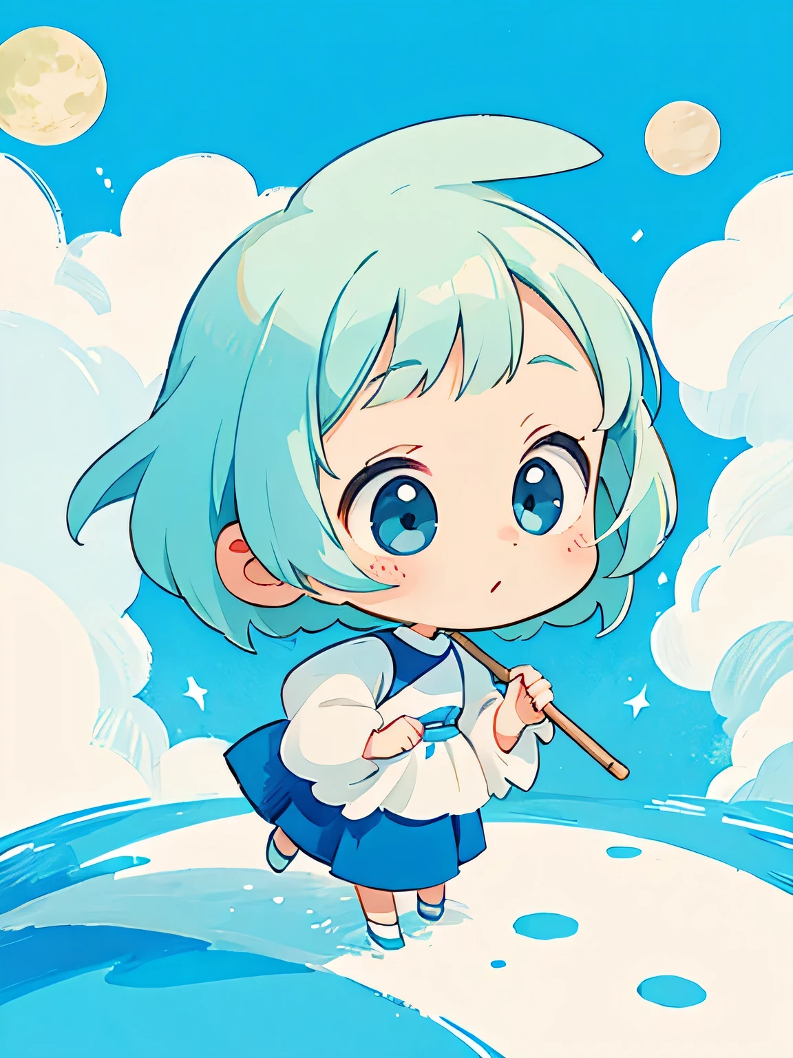 Tove Jansson style, Kawaii Design, The most beautiful girl of all time、chibi, Moon
