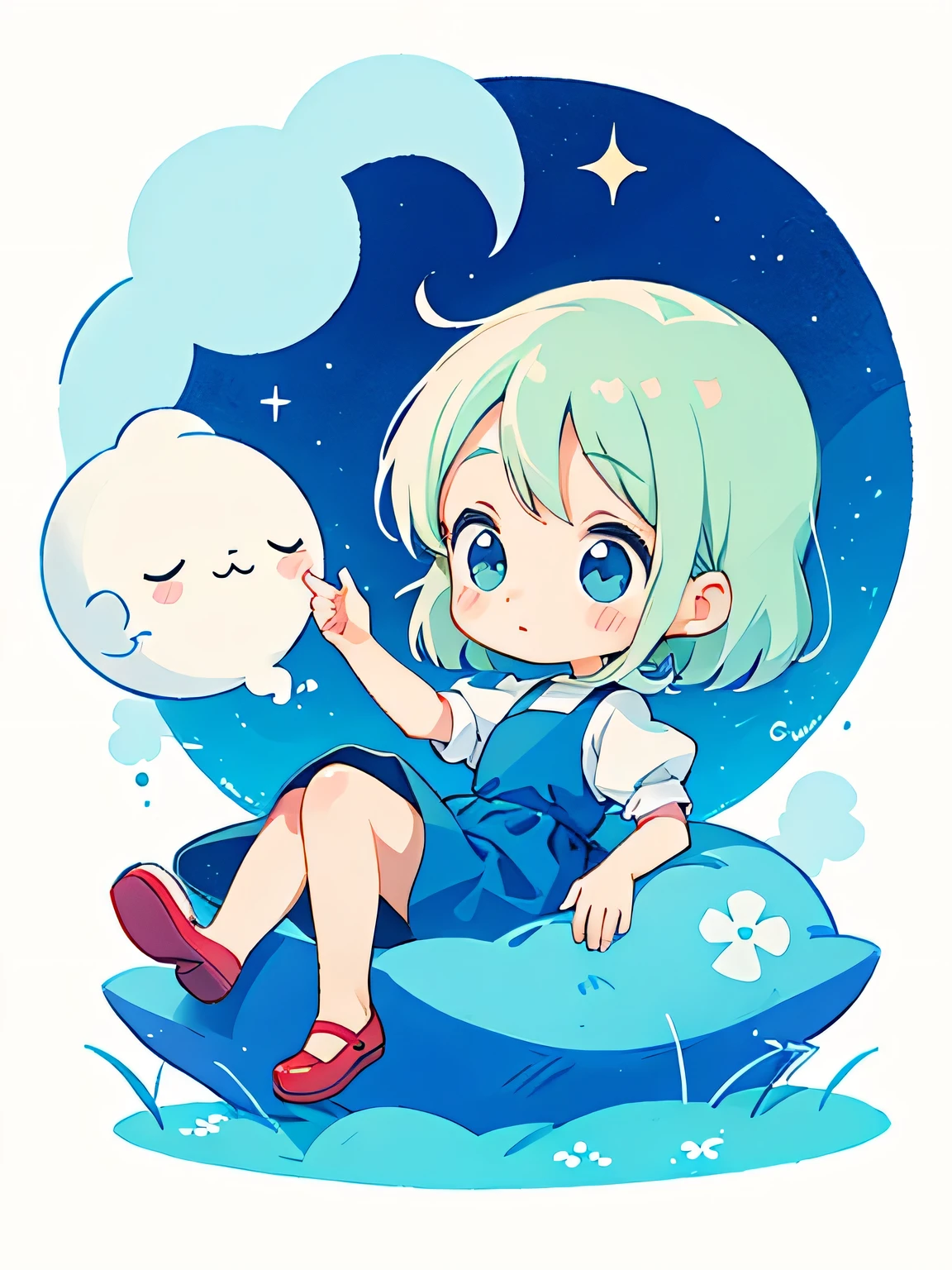 Tove Jansson style, Kawaii Design, The most beautiful girl of all time、chibi, Moon