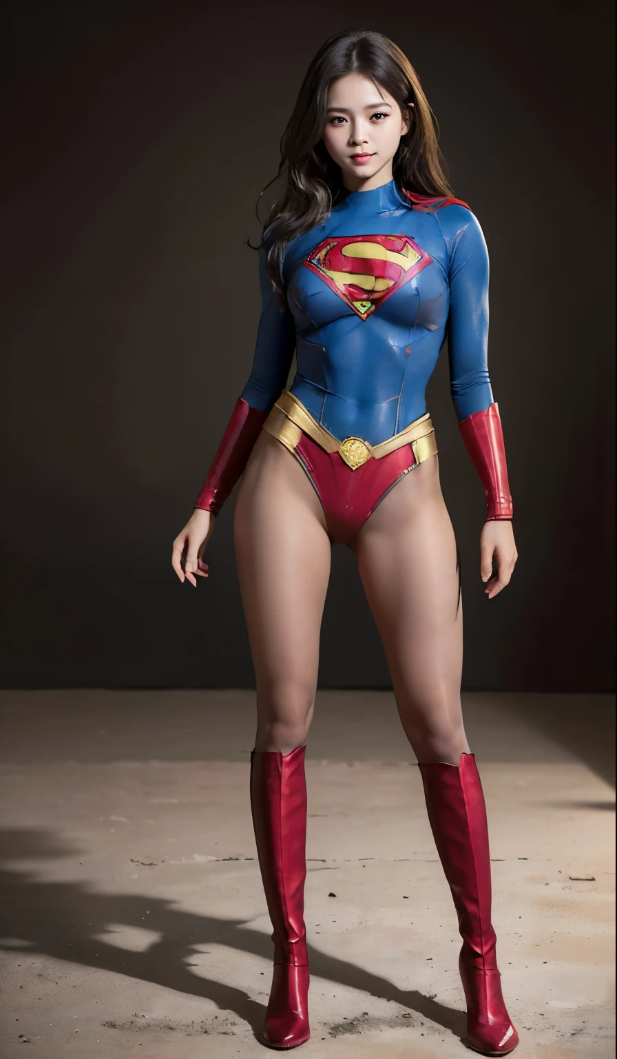 No background、(((Beautiful legs in black tights.)))、(((Legally express the beauty of your smile)))、((((Make the most of your original images)))、(((Supergirl Costume)))、(((Beautiful Hair)))、(((suffering)))、(((Please wear black tights....、Wear red boots)))、((Best image quality、8k))、((highest quality、8k、masterpiece:1.3))、(((Preserve background )))、Sharp focus:1.2、Beautiful woman with perfect figure:1.4、Slim Abs:1.2、Wet body:1.5、Highly detailed face and skin texture、8k