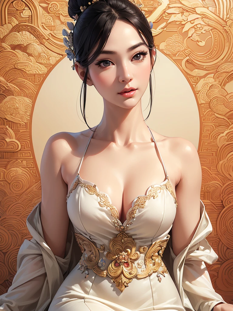 (best quality,ultra-detailed,realistic:1.37),(Korean:1.1)(beautiful detailed dress,adult,woman,detailed description),(beautiful detailed woman,beautiful Chinese background,exposed collarbone),(black eyes,natural eyes,realistic facial features,beautiful leg line),(sexy,full body photo,realistic body proportions,accurate eye ratio),(frontal photo,realistic and slender face), various backgrounds