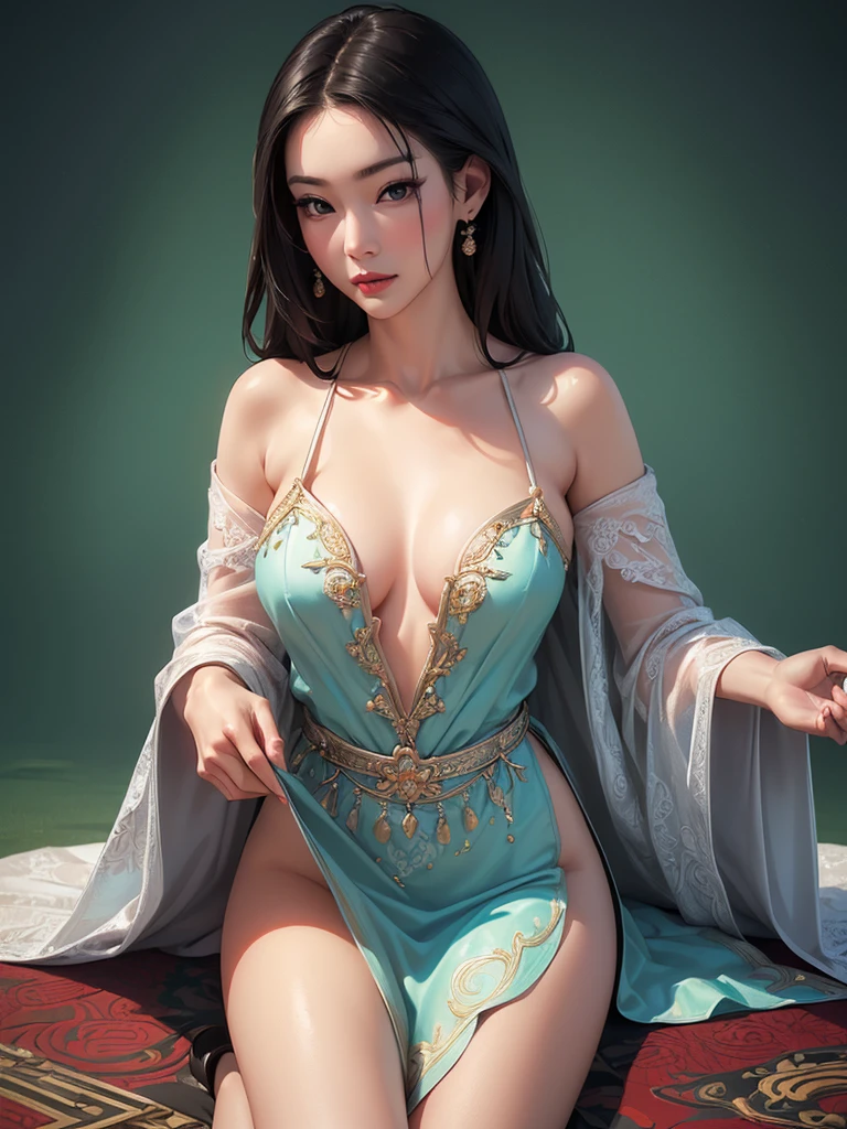 (best quality,ultra-detailed,realistic:1.37),(Korean:1.1)(beautiful detailed dress,adult,woman,detailed description),(beautiful detailed woman,beautiful Chinese background,exposed collarbone),(black eyes,natural eyes,realistic facial features,beautiful leg line),(sexy,full body photo,realistic body proportions,accurate eye ratio),(frontal photo,realistic and slender face), outdoor background