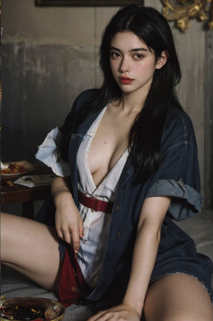(masterpiece, top quality, best quality,8k,17 years old girl,ultra detailed,raw photo:1.5),(photorealistic:1.4),(cinematic lighting), PerfectNwsjMajic, , Surrealism, UHD, ccurate, Super detail, textured skin, High detail, Best quality, dynamic angle, (high nose,White skin),[Beautiful eyes],[flat chest:large breasts:0.5],(1girl),(good anatomy:0.5)),(Oil painting: 1.5),

\\

A woman with long black hair, (a detailed painting: 0.353), (Gothic art: 0.106)