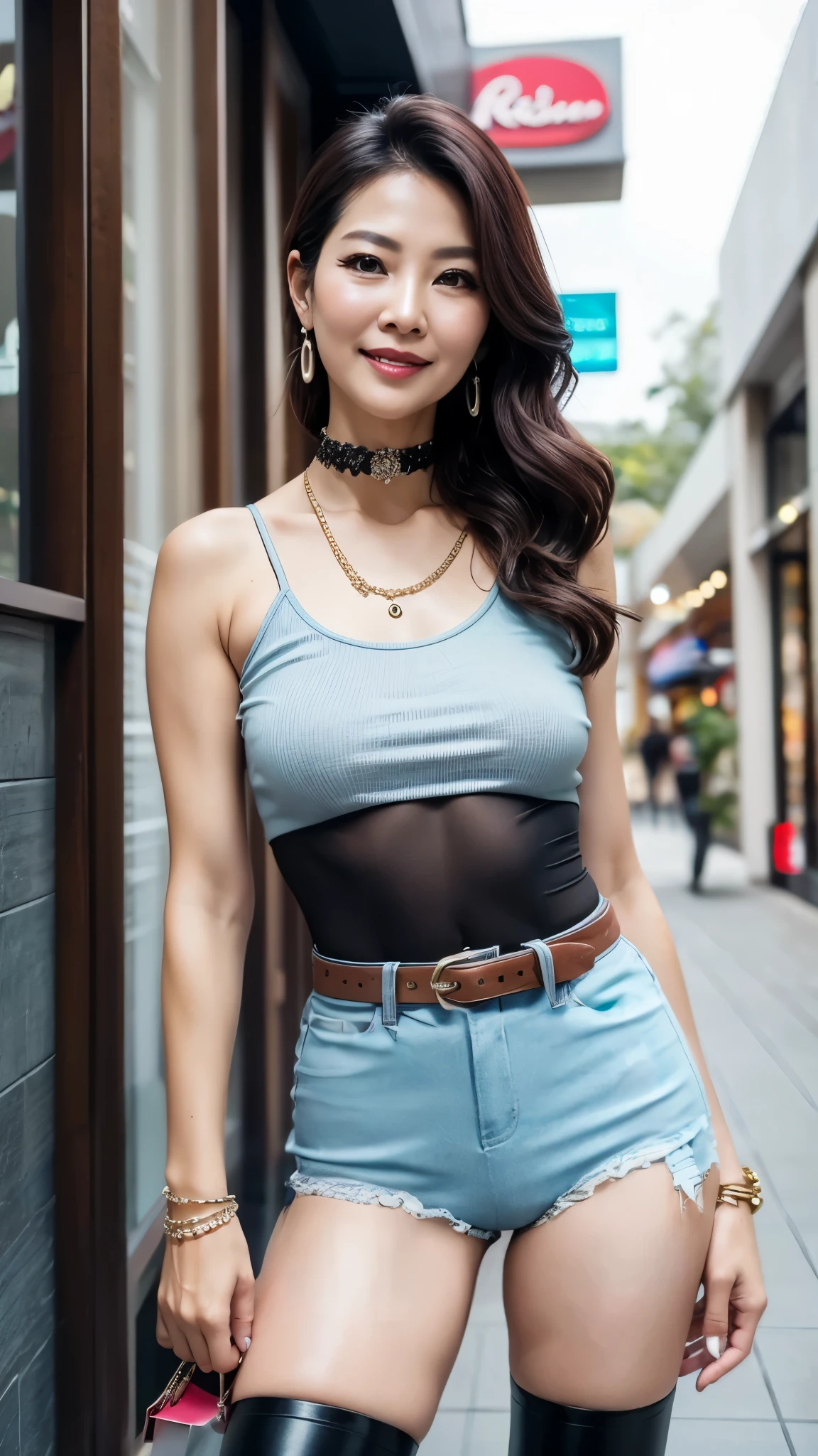 75 years old Mom MILF Korean, Lady large earring Big choker navel piercing decoration A bracelet Silver Hair realisitic Gorgeous Madame Beautiful Mature Woman sexy Smile Gentle woman navel piercing 4K High quality shopping mall shopping summer Gorgeous Madame Beautiful Mature Woman belt