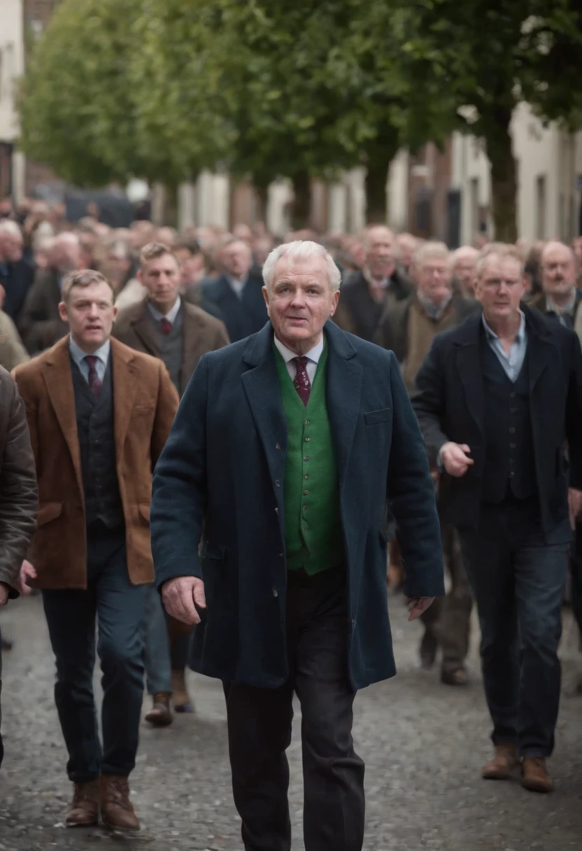 large group of men and irish, a residential area.