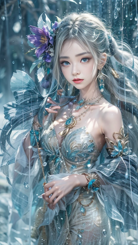 girl, 18 years old, small breast, wearing white dress, Flowing robes, detailed dress ornament, flowing hair, glowing hair, hair ornament, light on face, intricate magical circles, glowing runes, shimmering aura, intense focus, arcane incantations, crackling energy, levitating artifacts, ethereal staff, swirling mist, sparkling motes, mystical crystals, glowing sigils, intricate hand movements, otherworldly chanting, mysterious symbols, powerful invocation, transcendent awareness, phoenix dress, (underwater:1.8), (white dress, Iridescent rainbow hair:1.55), (((water bubbles, colorful fish, beautiful coral life))), (detailed fabric, detailed ornament:1.4), fantasy, Haircut model by Side braid, possed is Lying down pose, sharp green, shooting angle is Rim lighting shot, time is Rim Light, BREAK hyper realistic, intricate design, insanely detailed, extremely fine details, Extremely sharp lines, cinematic lighting, Photo realistic, a detailed painting by Esao Andrews and Anton Fadeev, Raw photo, high detailed, 8k, UHD, dslr, softlighting, HDR, warm light, high quality, film grain, fujifilm XT3, photorealistic, masterpiece, best quality, hyper-detailed, 8K, warm lighting, soft lighting, masterpiece, best quality, detailed, highest quality, ultra detailed, highres, cinematic light, splendid and colorful, out of focus, RAW photograph, art portrait, absurdres, high contrast, colorful, highest details,